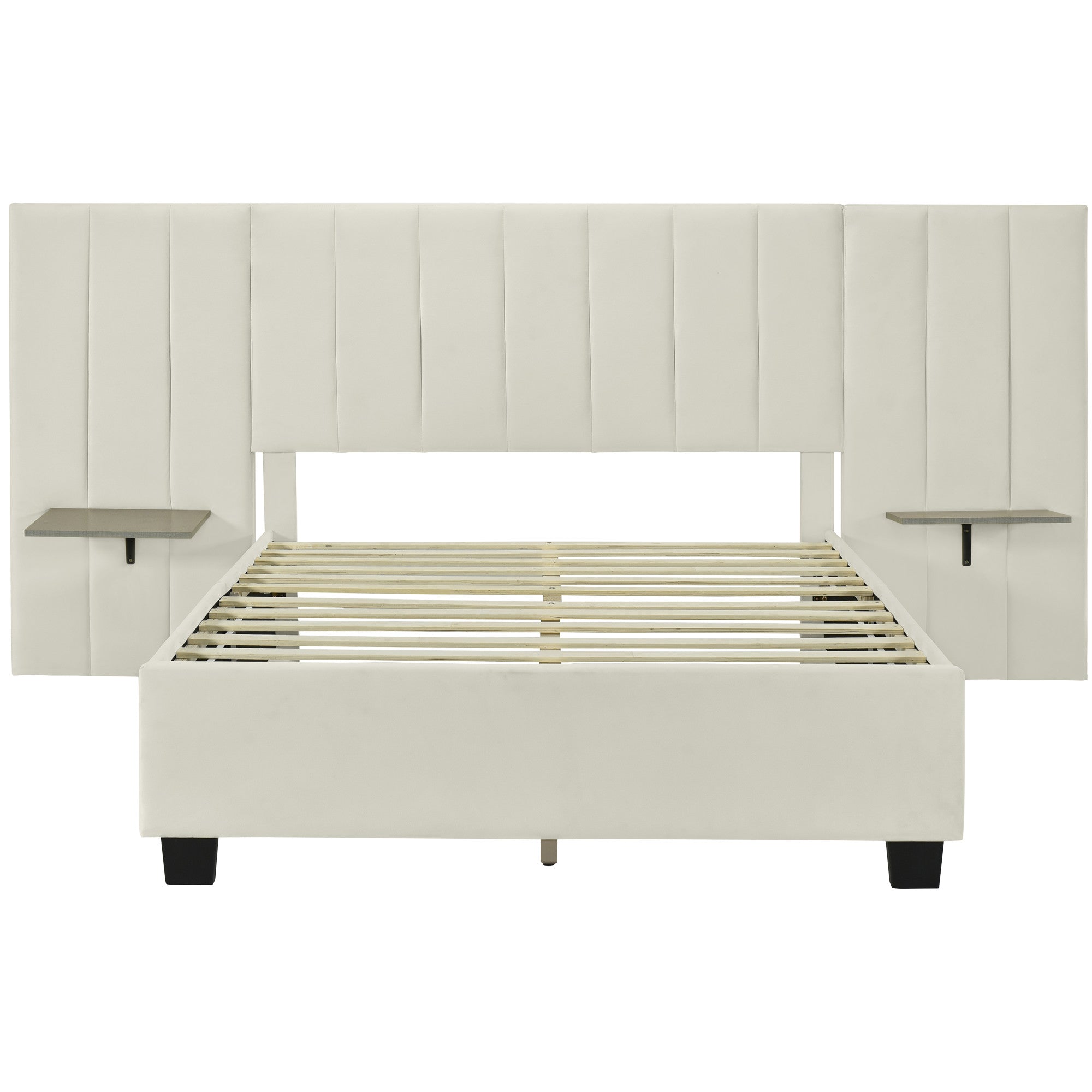 Light Gray Tufted Velvet Upholstered Lighted Full Bed Frame-2