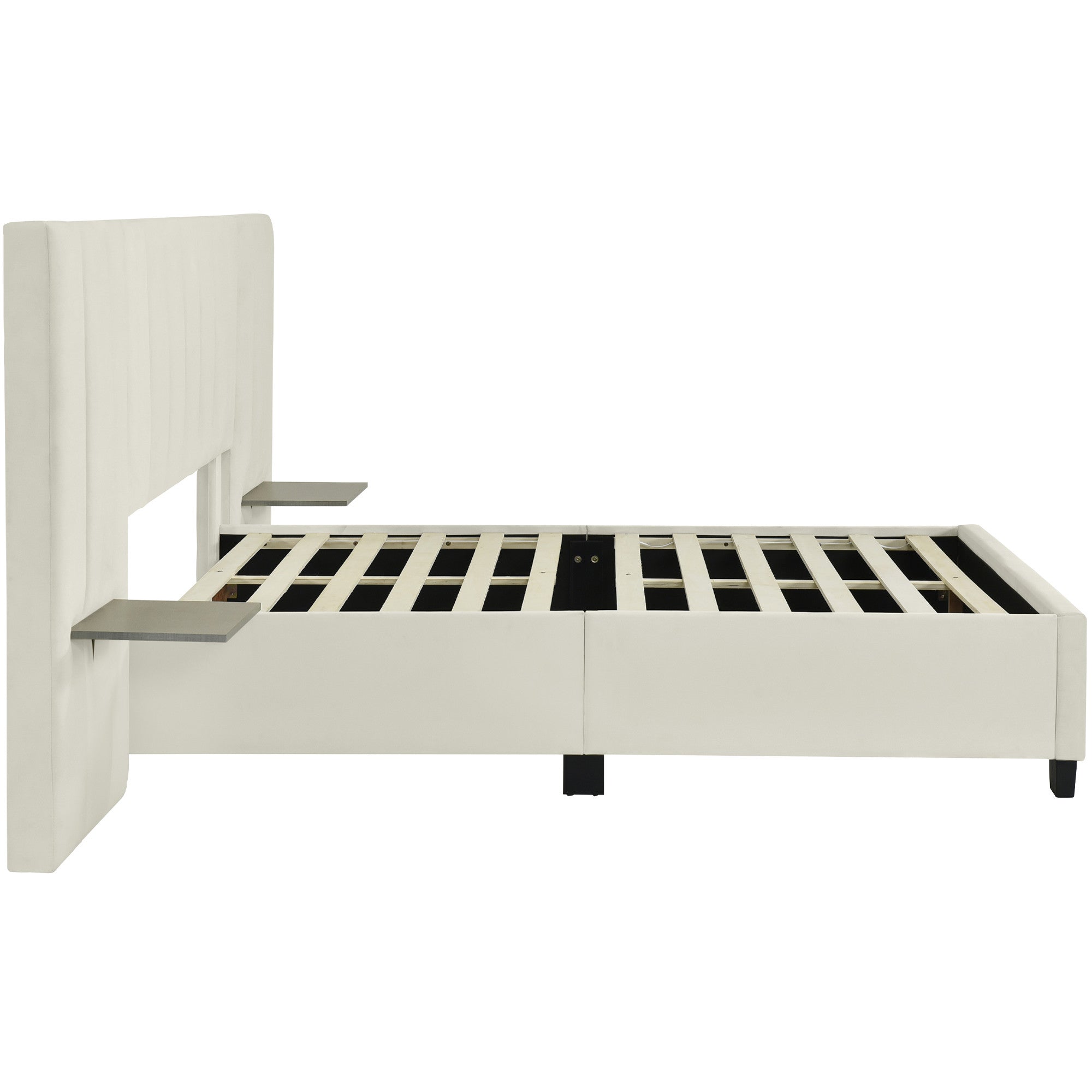 Light Gray Tufted Velvet Upholstered Lighted Full Bed Frame-3