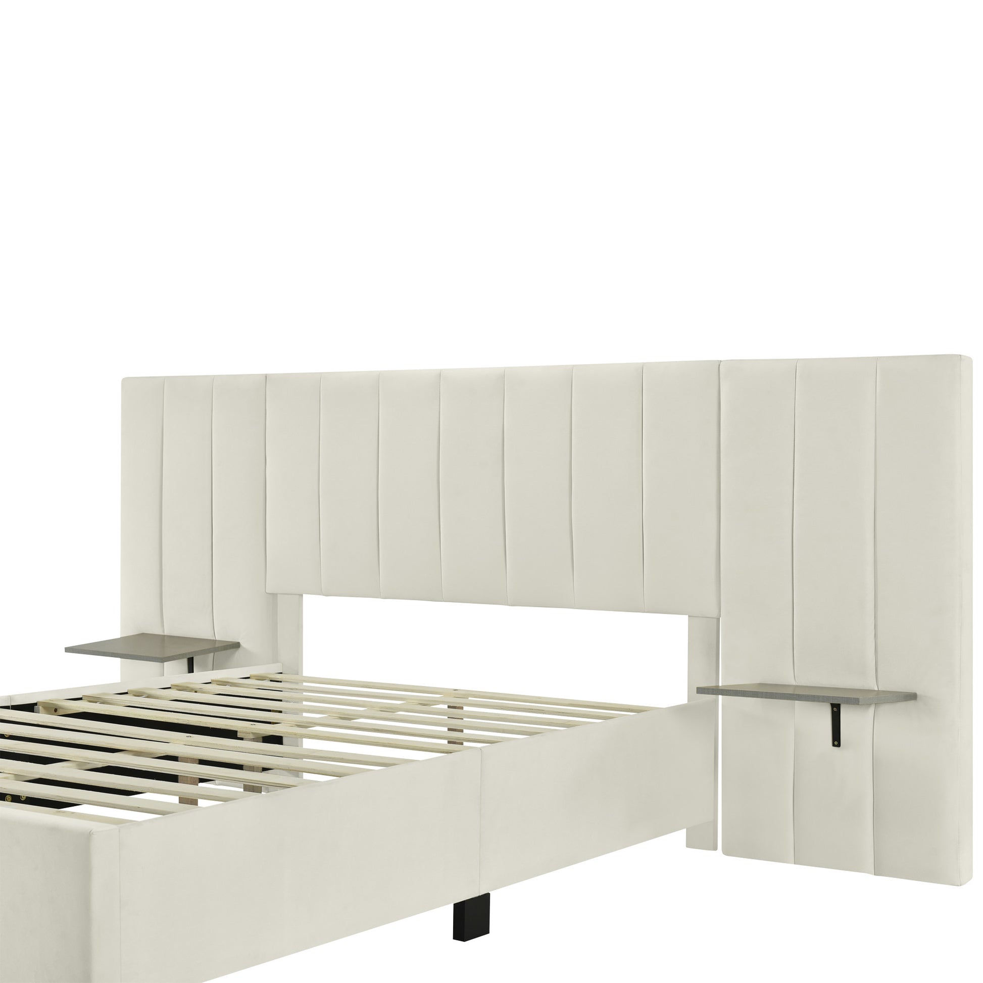 Light Gray Tufted Velvet Upholstered Lighted Full Bed Frame-4