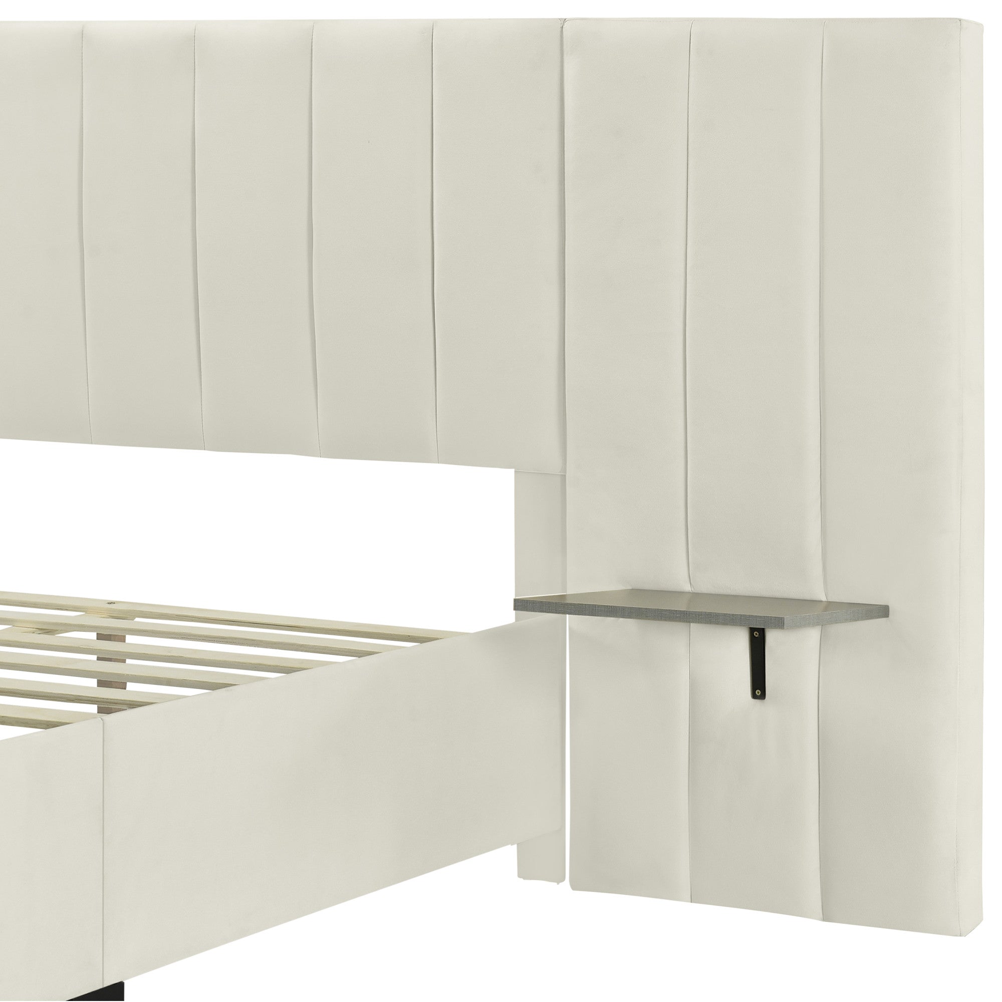 Light Gray Tufted Velvet Upholstered Lighted Full Bed Frame-5