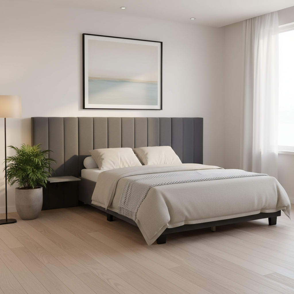 Dark Gray Tufted Velvet Upholstered Lighted Full Bed Frame-0