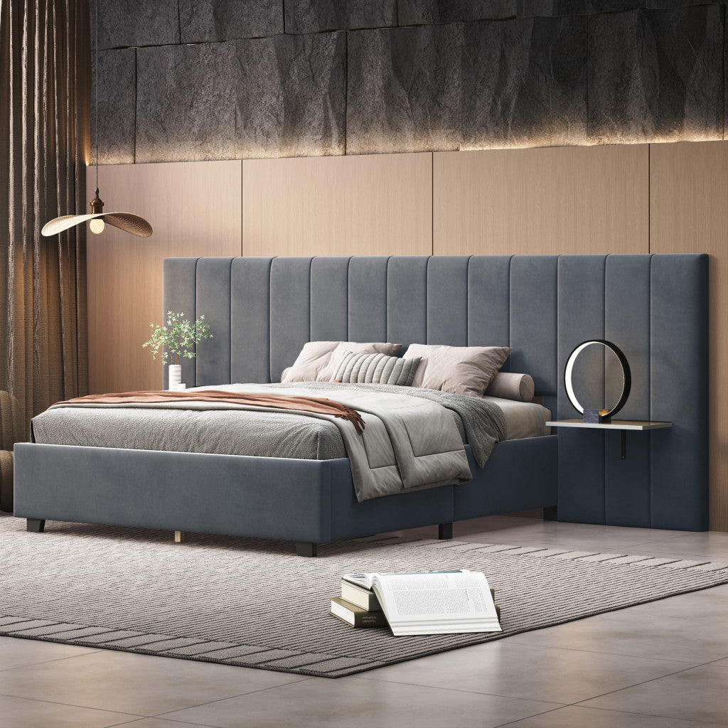 Dark Gray Tufted Velvet Upholstered Lighted Full Bed Frame-8