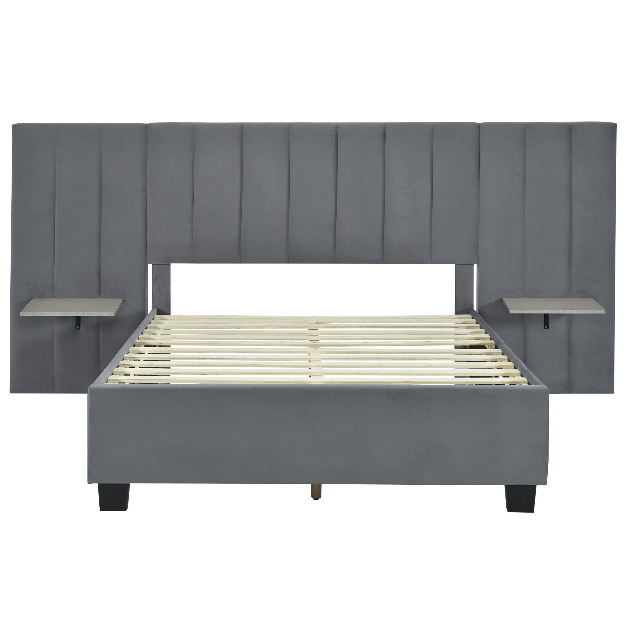 Dark Gray Tufted Velvet Upholstered Lighted Full Bed Frame-1