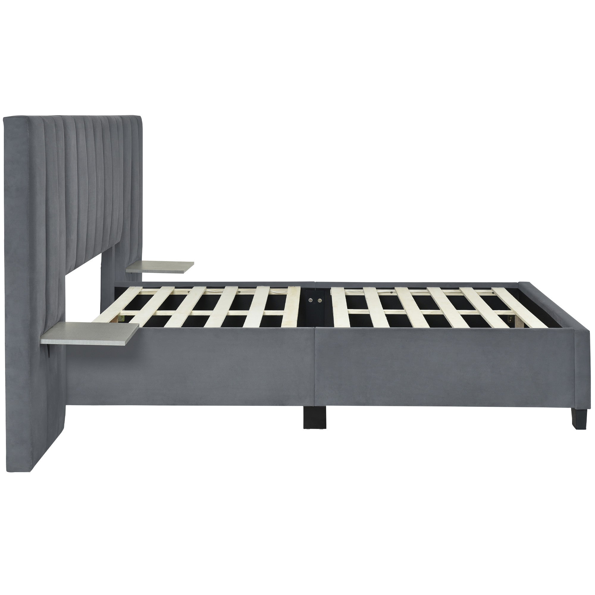 Dark Gray Tufted Velvet Upholstered Lighted Full Bed Frame-3