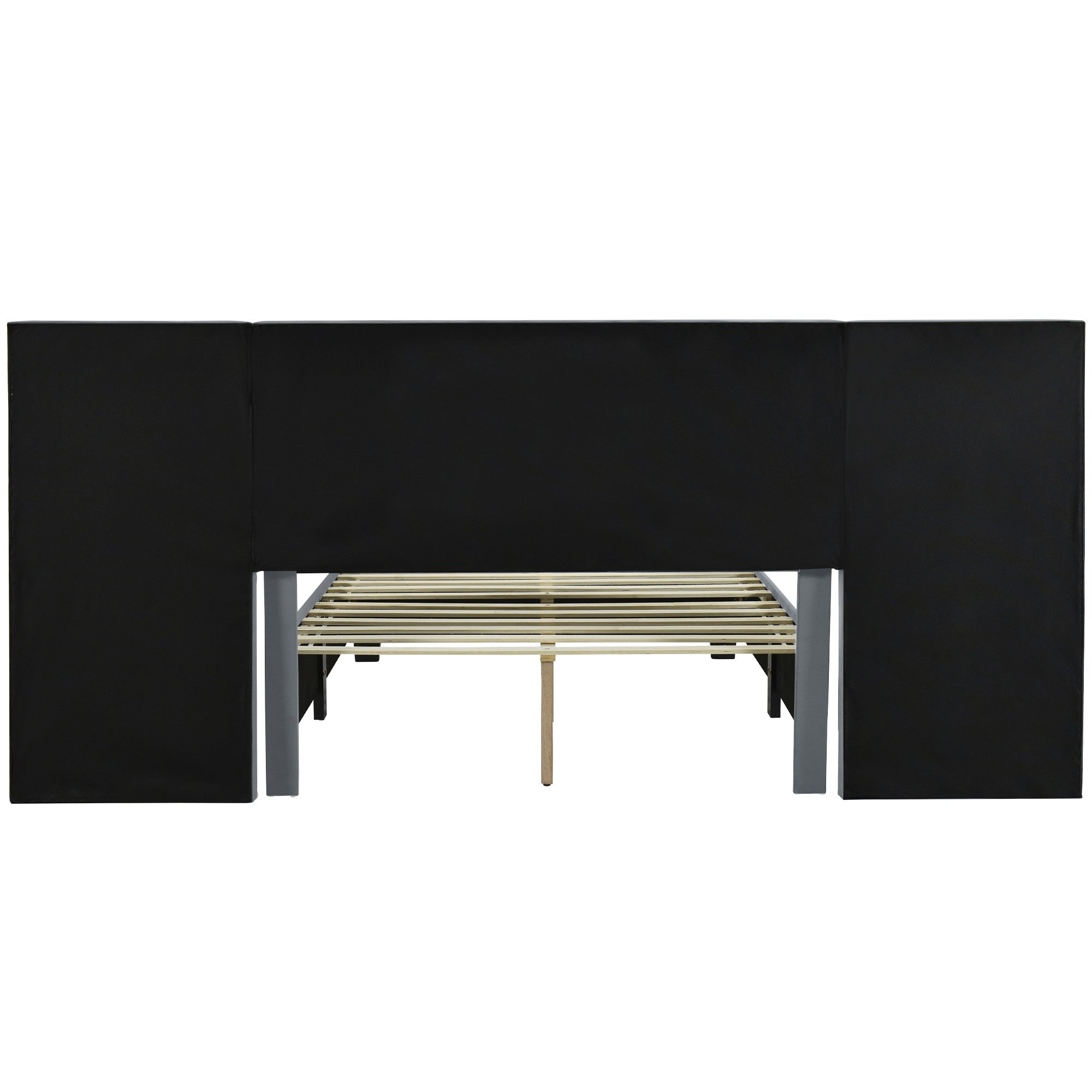 Dark Gray Tufted Velvet Upholstered Lighted Full Bed Frame-4