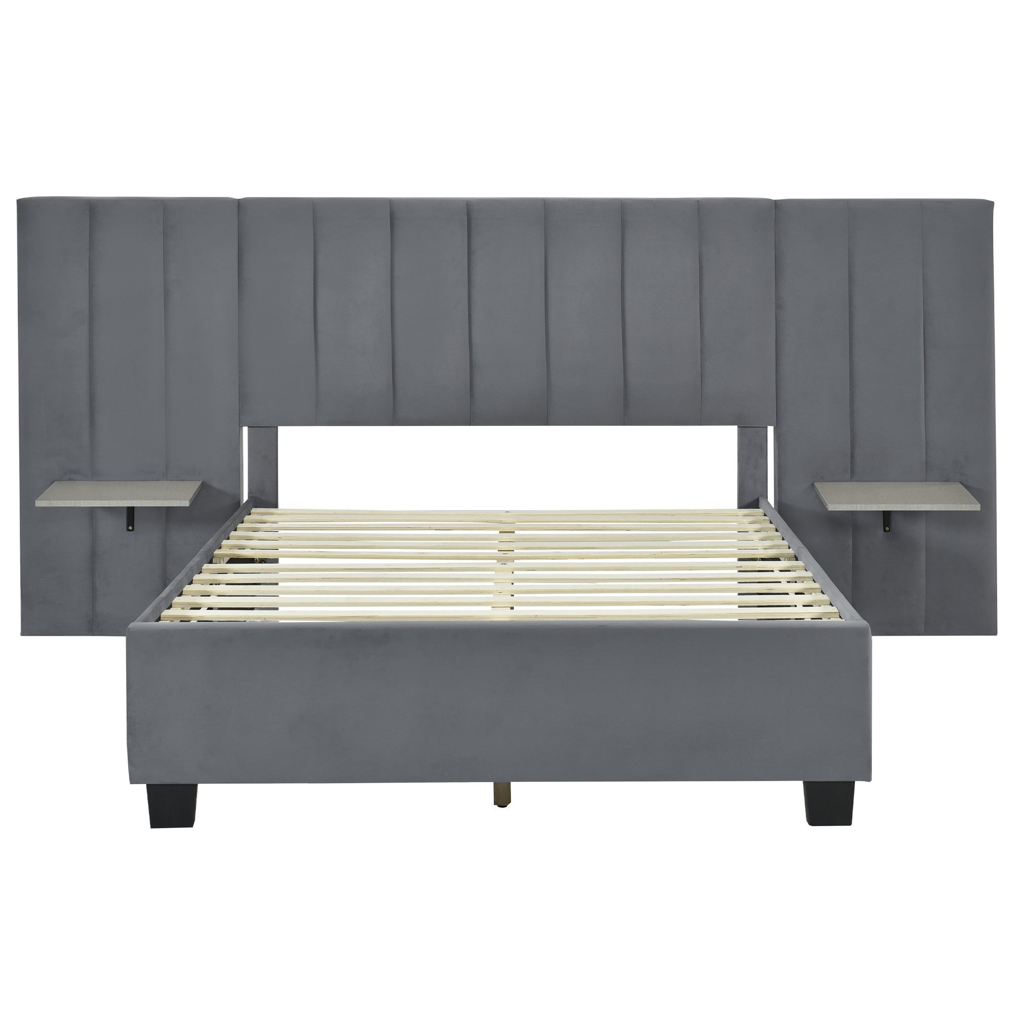Dark Gray Tufted Velvet Upholstered Lighted Full Bed Frame-7
