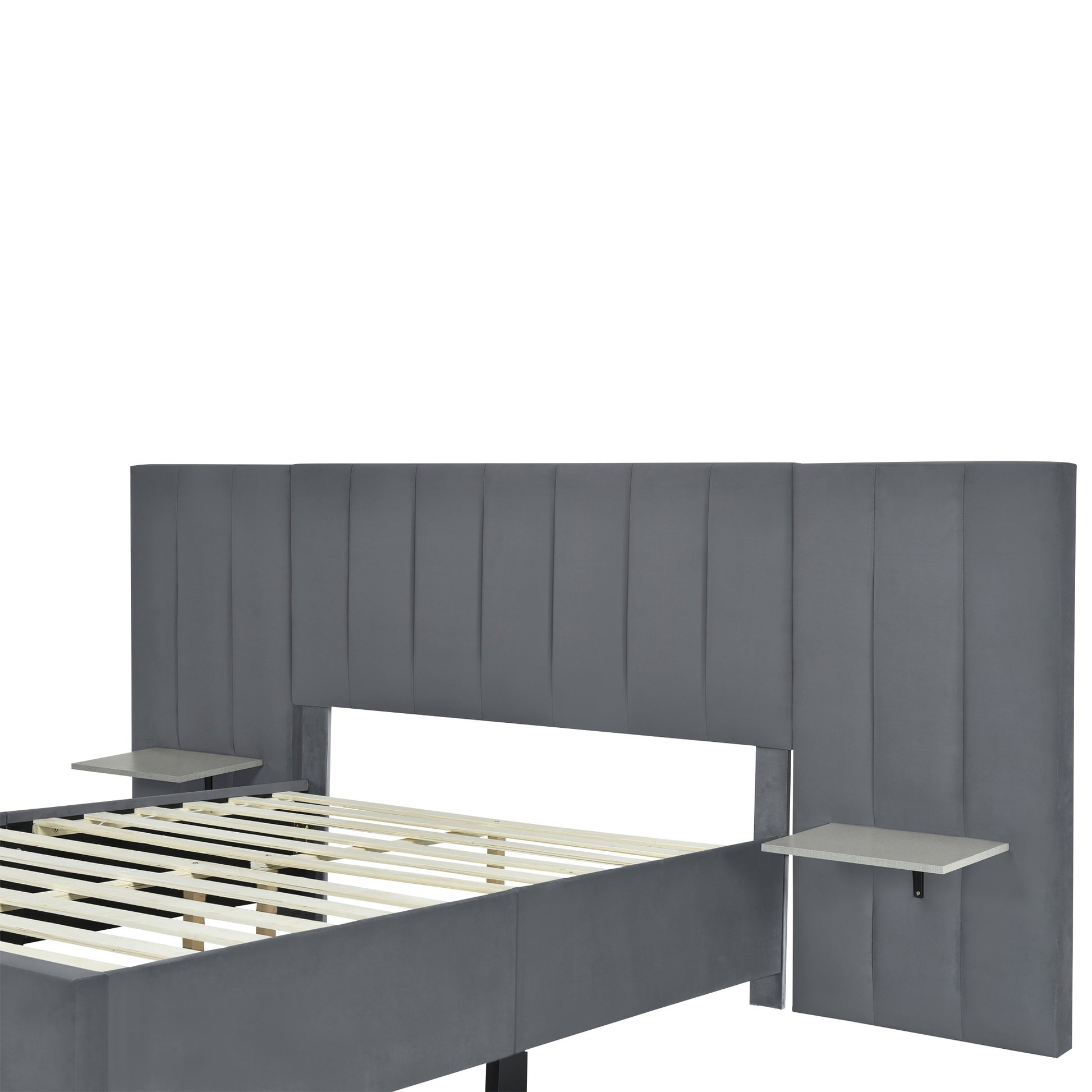 Dark Gray Tufted Velvet Upholstered Lighted Full Bed Frame-5