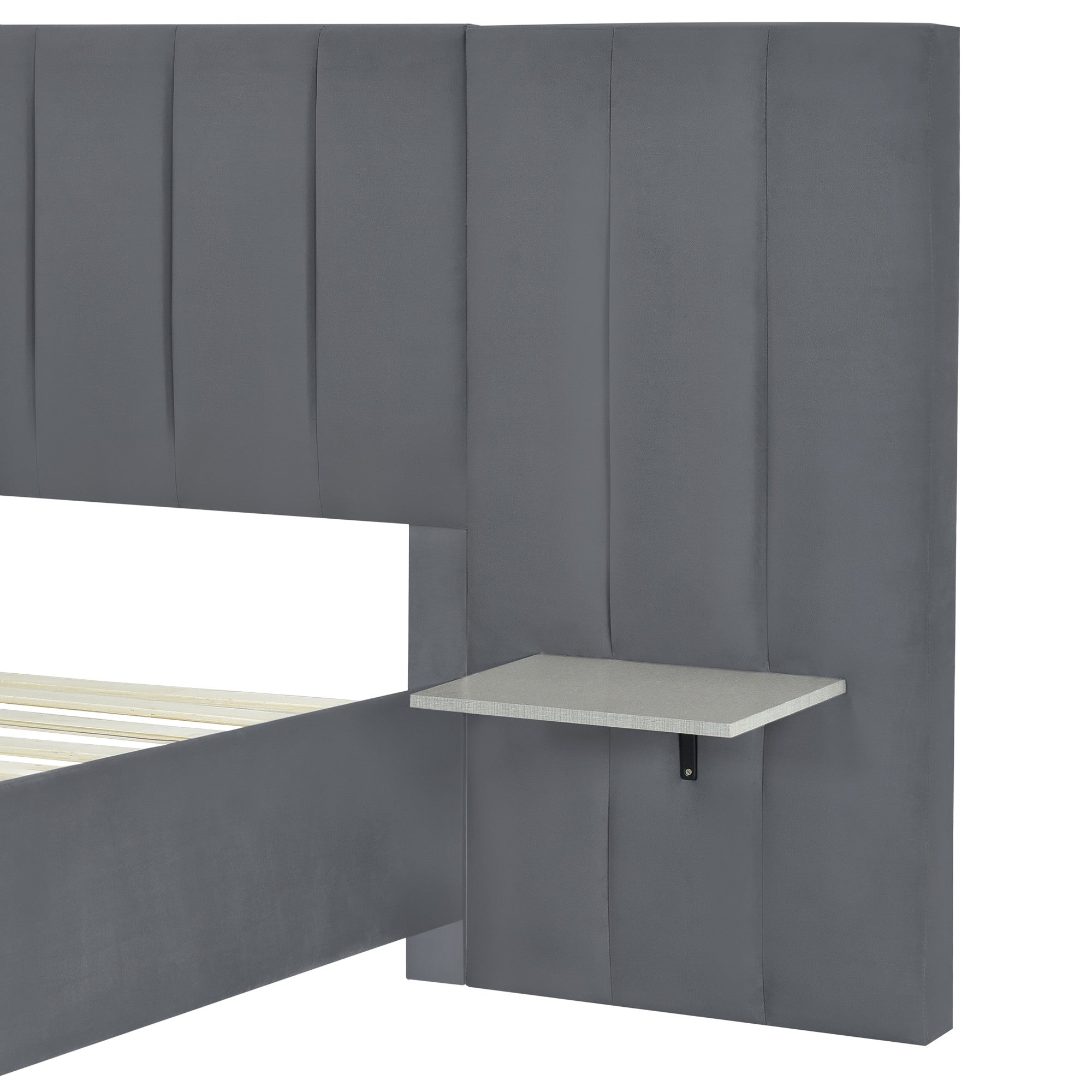 Dark Gray Tufted Velvet Upholstered Lighted Full Bed Frame-6