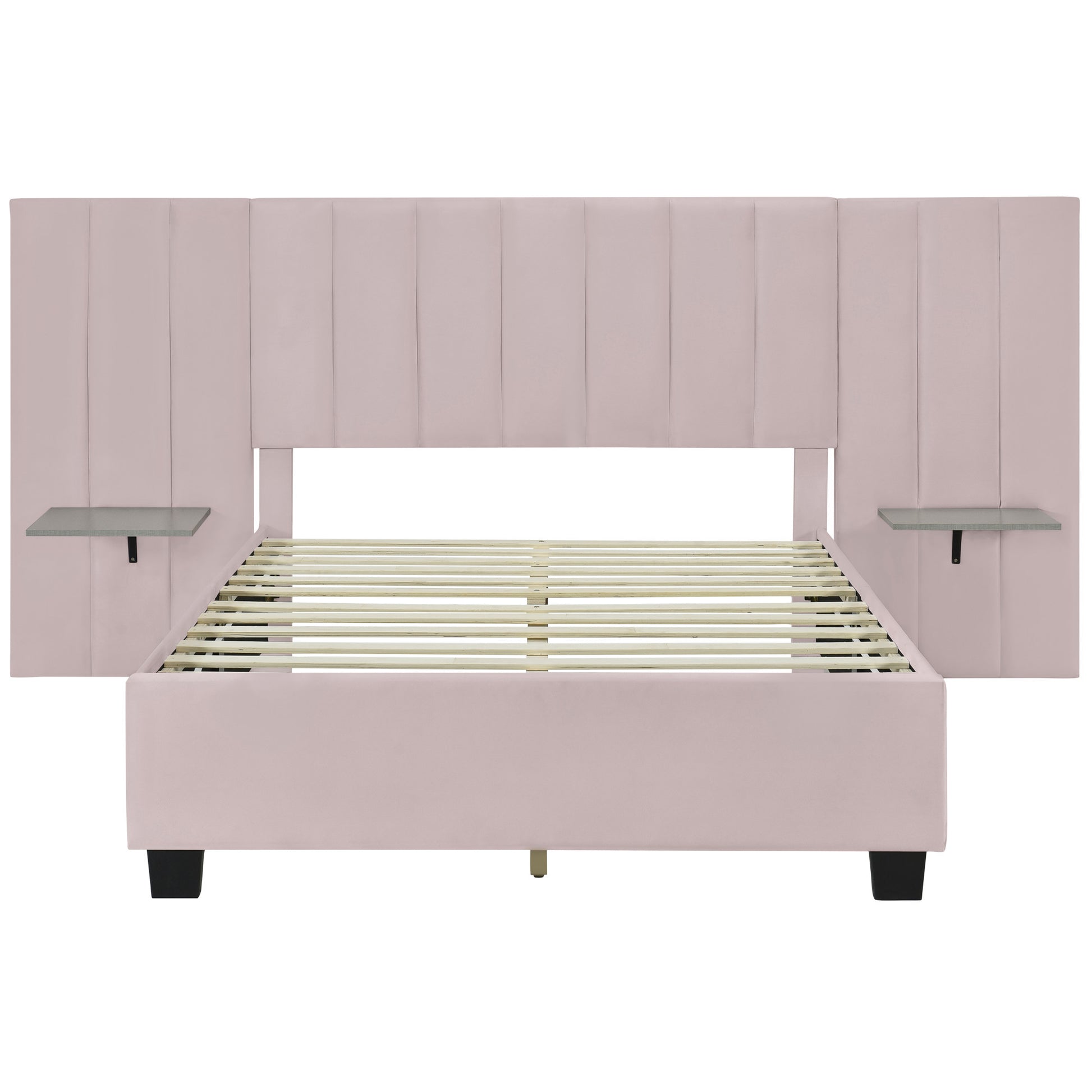 Pink Tufted Velvet Upholstered Lighted Full Bed Frame-7