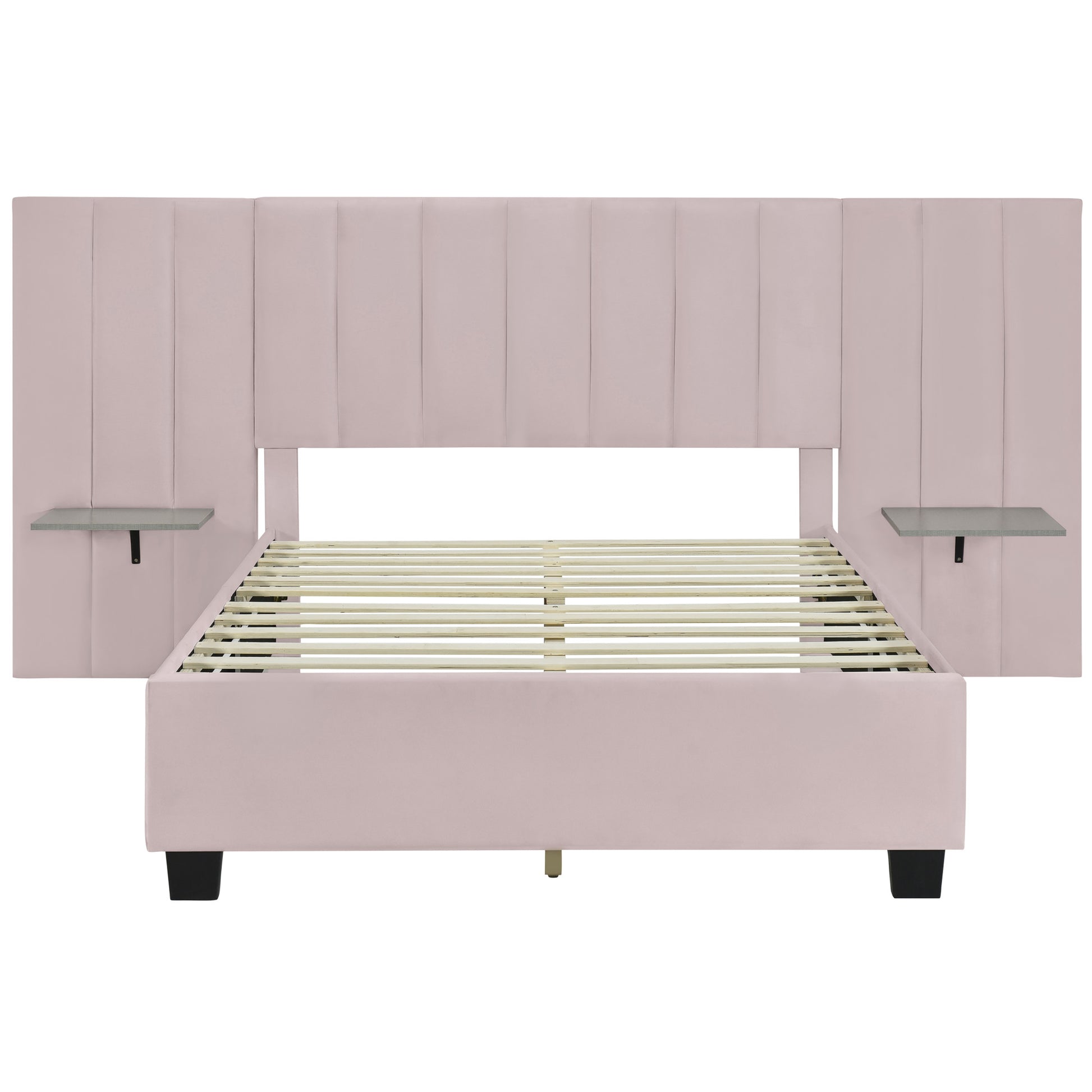 Pink Tufted Velvet Upholstered Lighted Full Bed Frame-1