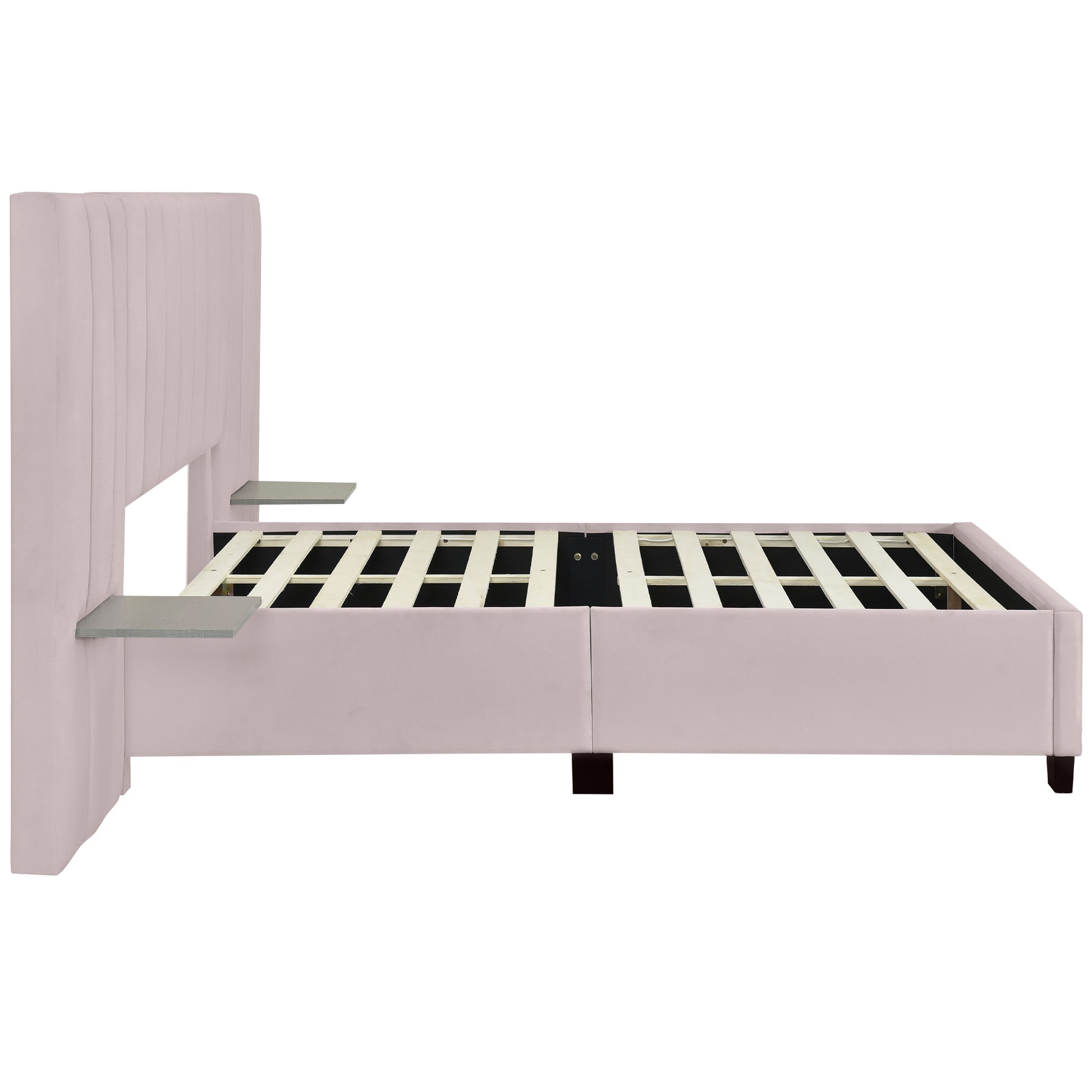 Pink Tufted Velvet Upholstered Lighted Full Bed Frame-3