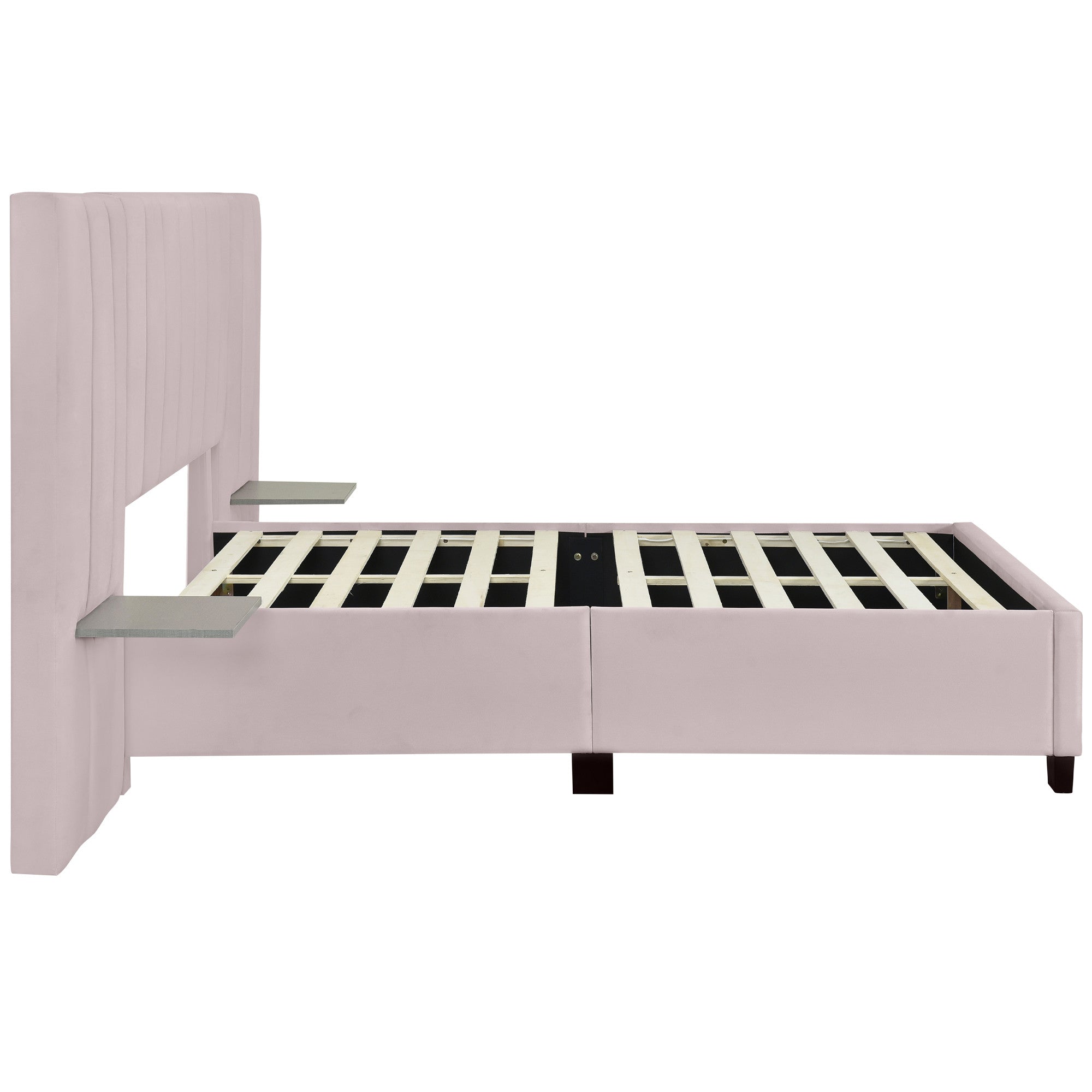 Pink Tufted Velvet Upholstered Lighted Full Bed Frame-3