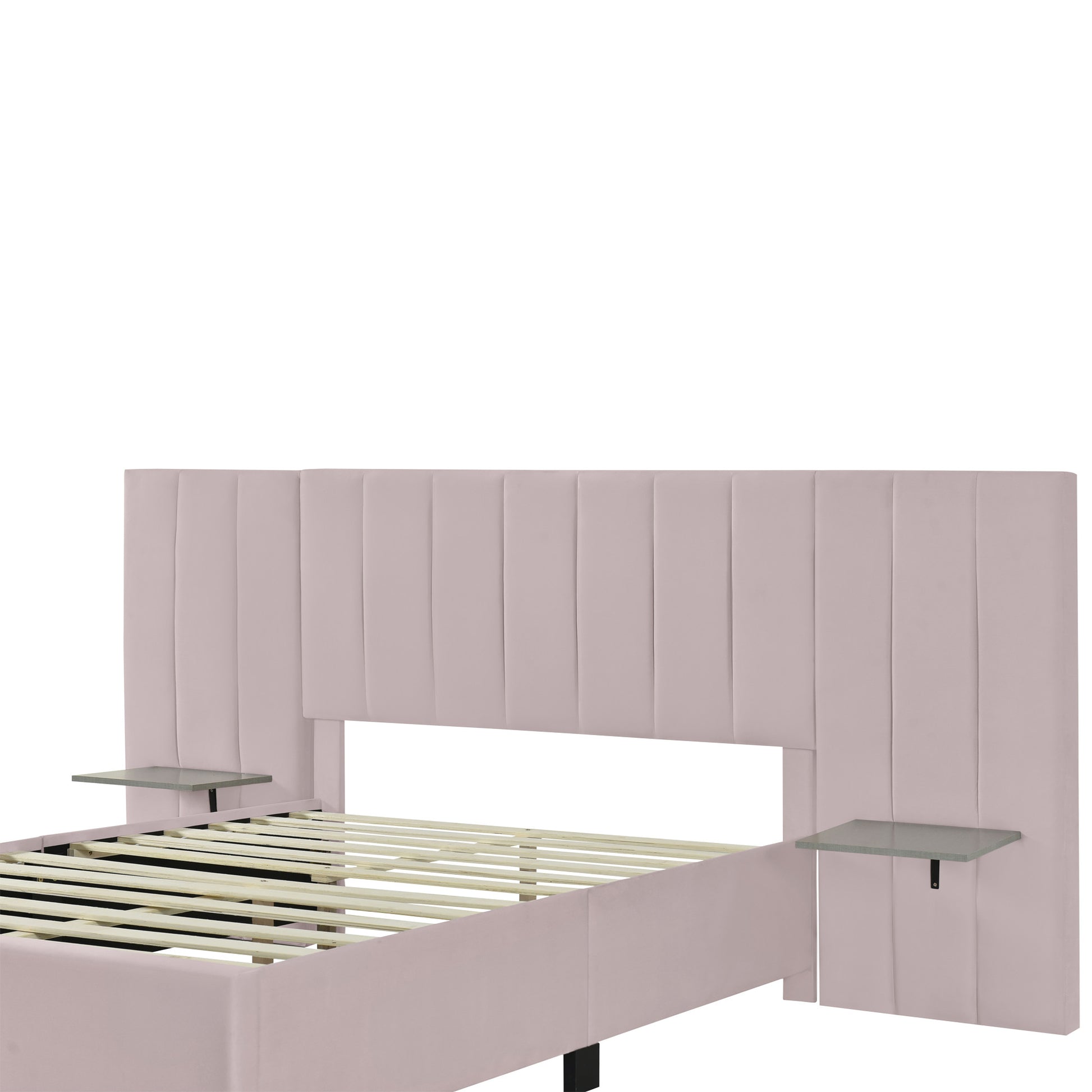 Pink Tufted Velvet Upholstered Lighted Full Bed Frame-5