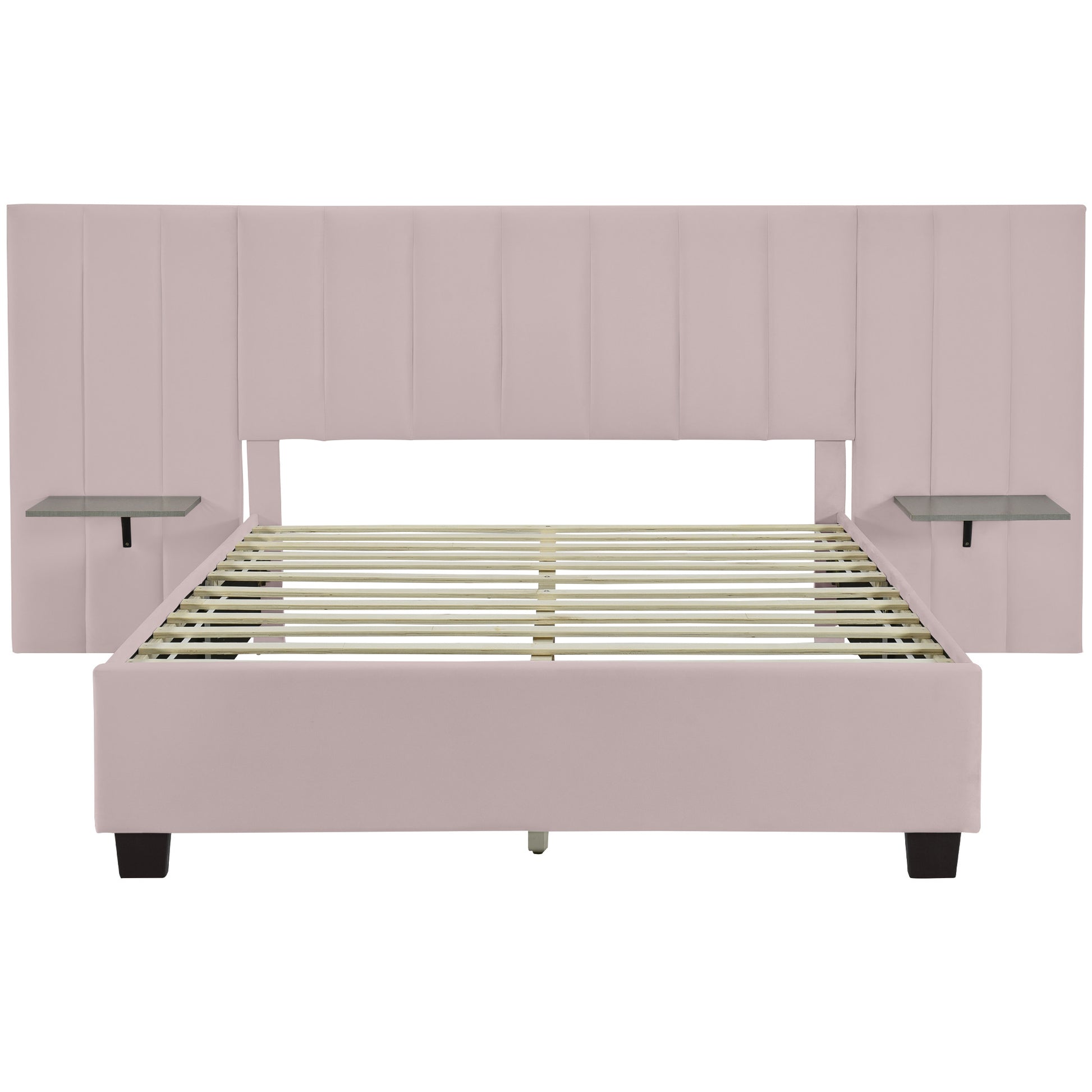 Pink Tufted Velvet Upholstered Lighted Queen Bed Frame-1