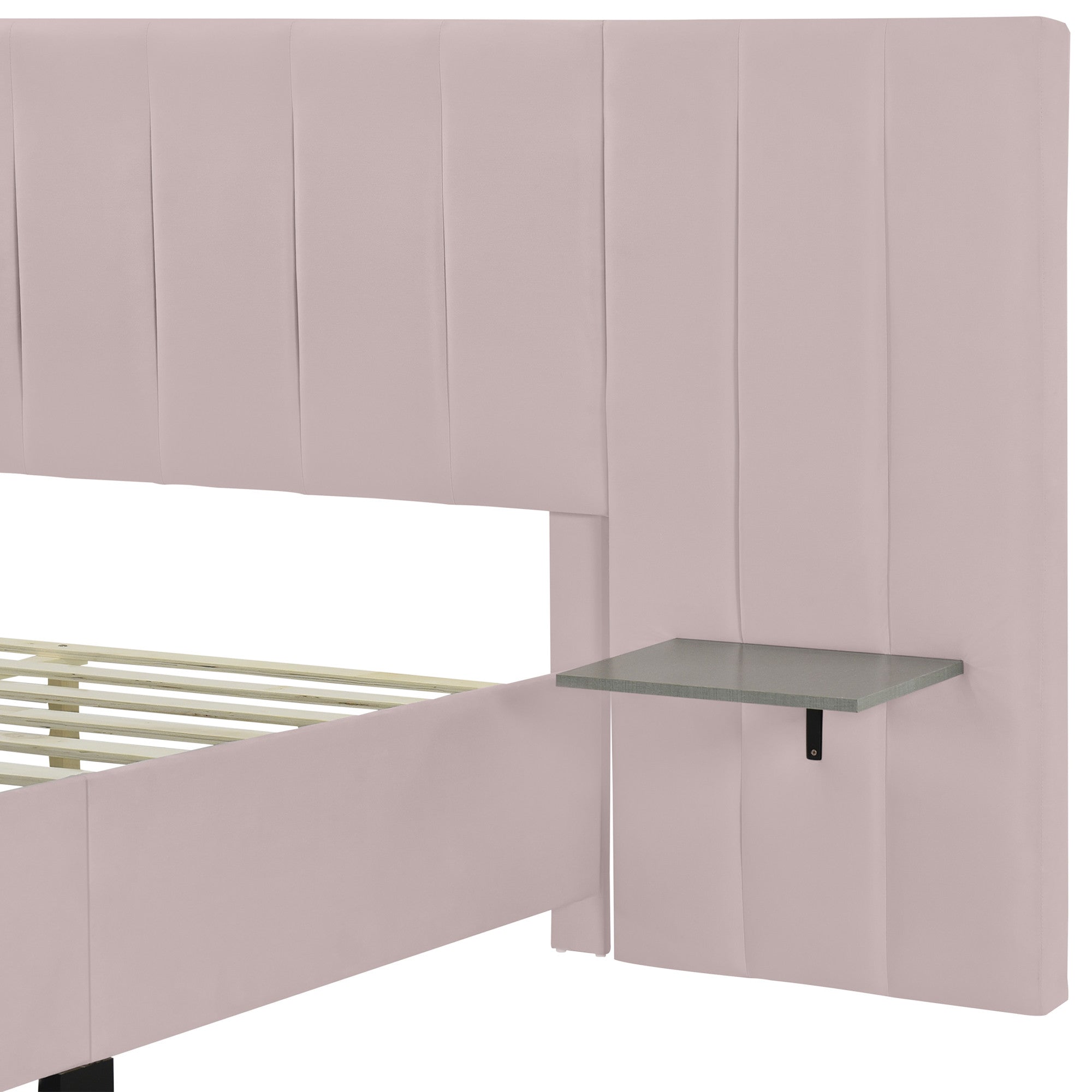 Pink Tufted Velvet Upholstered Lighted Queen Bed Frame-6