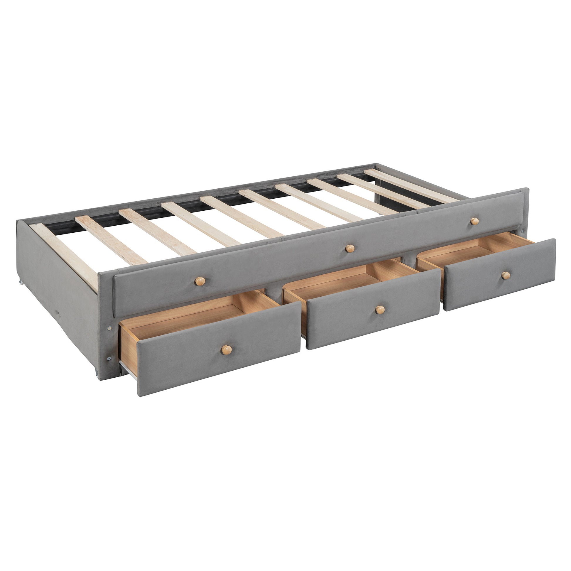 Dark Gray Tufted Velvet Upholstered Full Day Bed With Trundle And Drawers-1