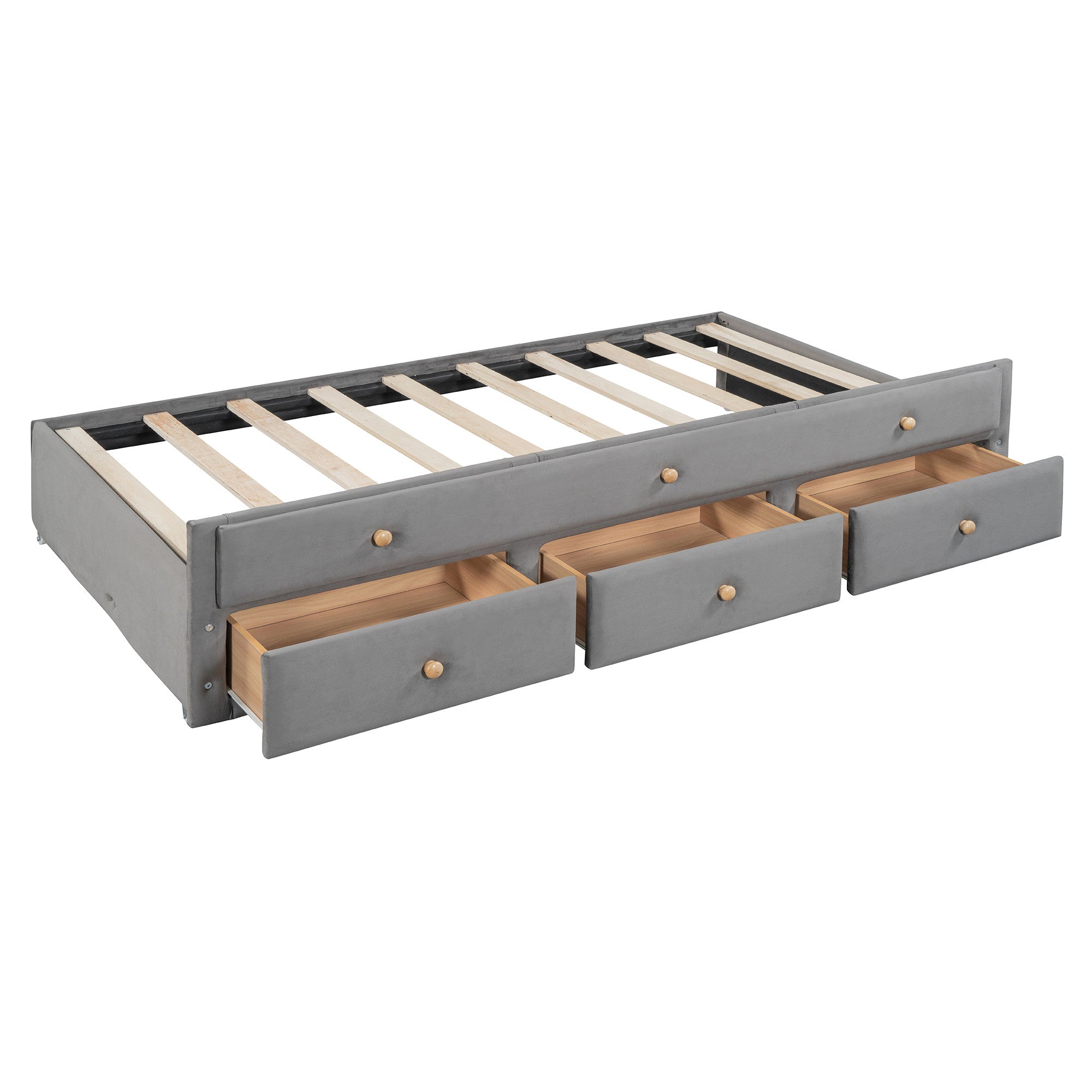 Dark Gray Tufted Velvet Upholstered Full Day Bed With Trundle And Drawers-1