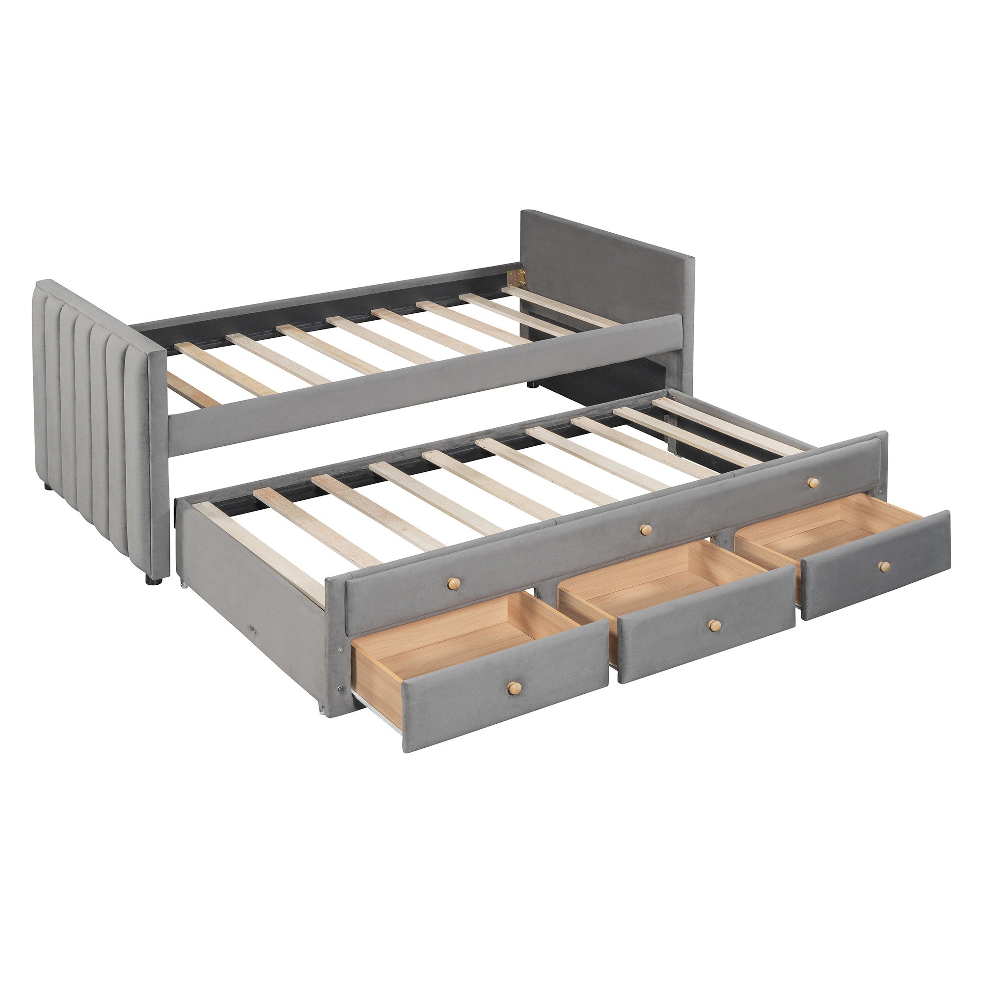 Dark Gray Tufted Velvet Upholstered Full Day Bed With Trundle And Drawers-3