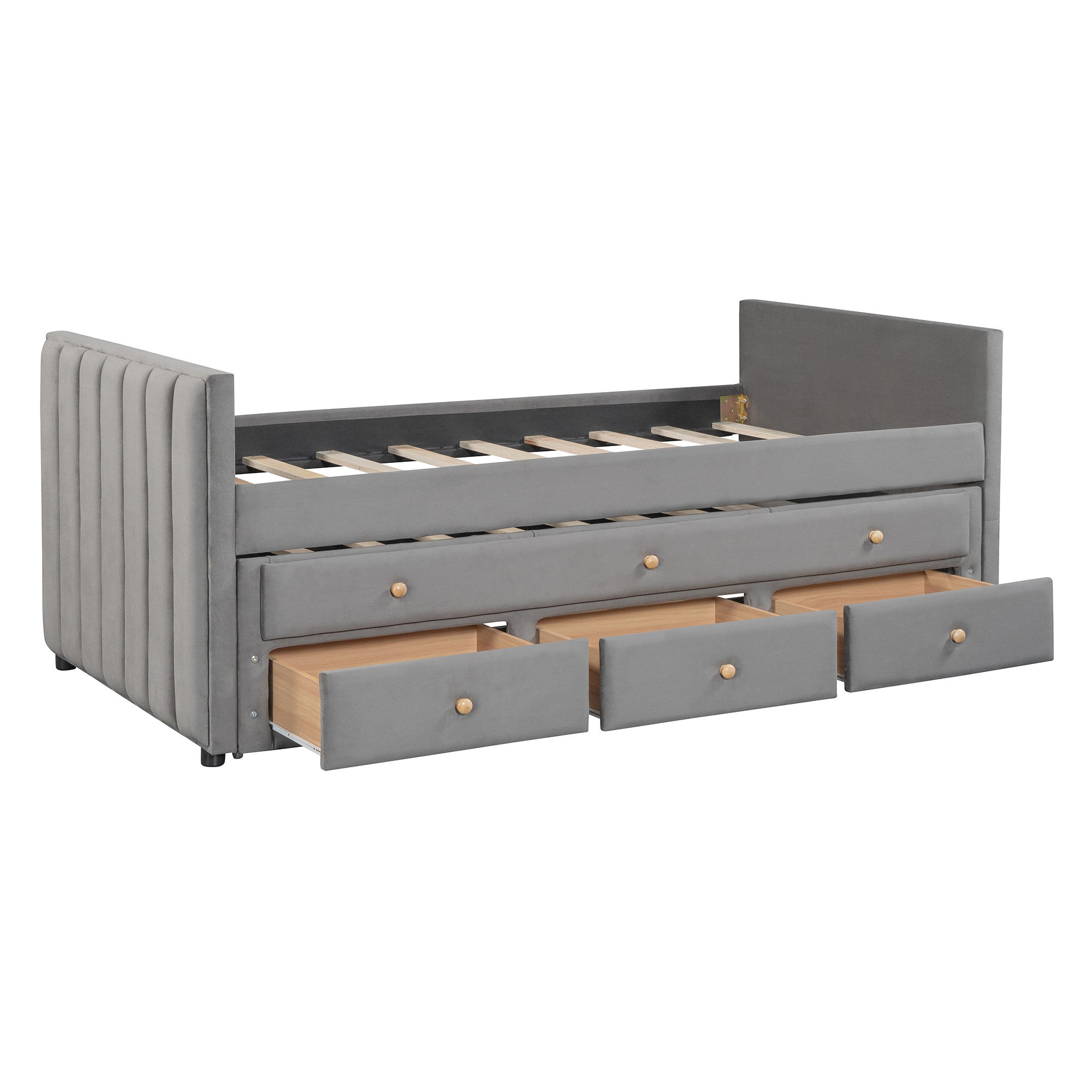 Dark Gray Tufted Velvet Upholstered Full Day Bed With Trundle And Drawers-4