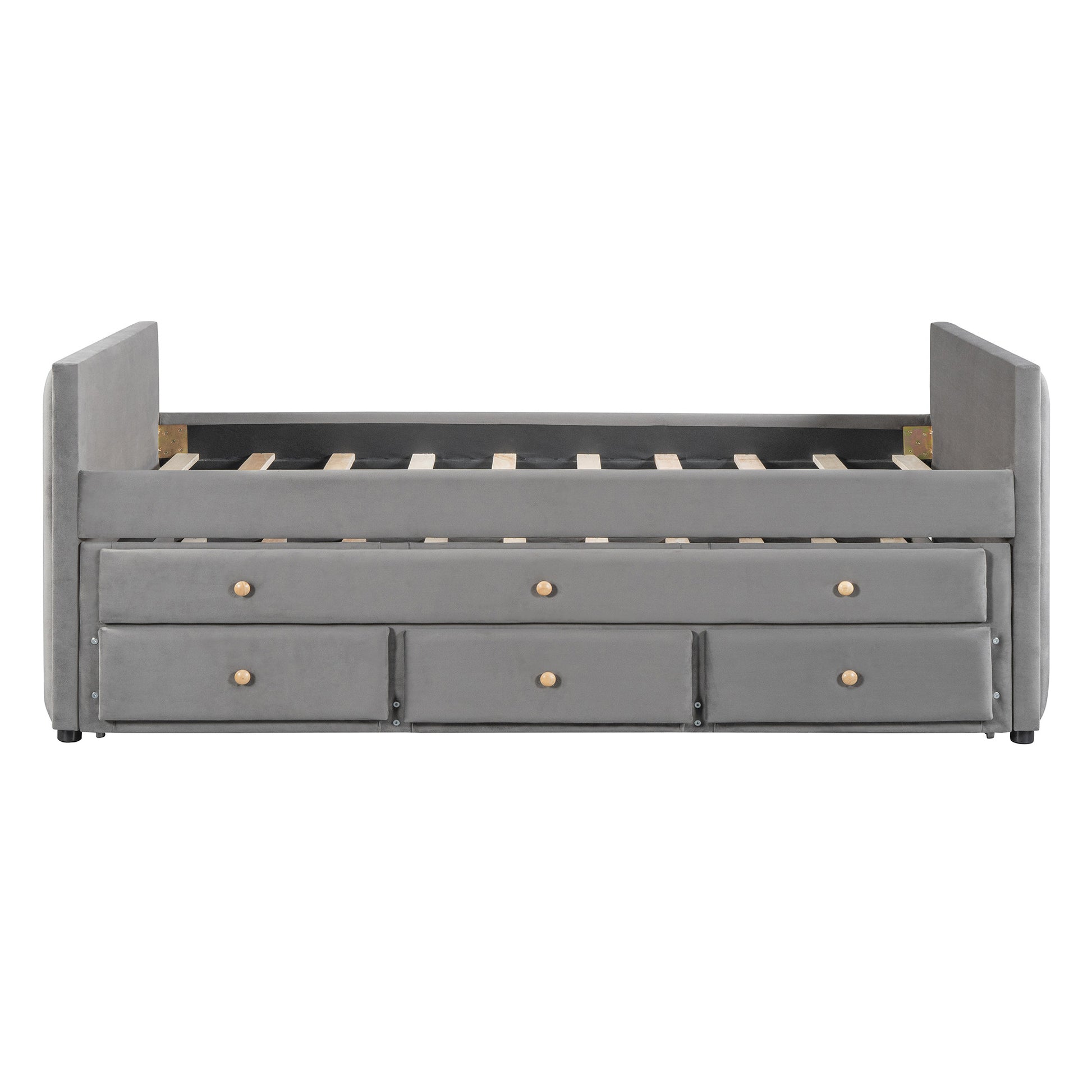 Dark Gray Tufted Velvet Upholstered Full Day Bed With Trundle And Drawers-6