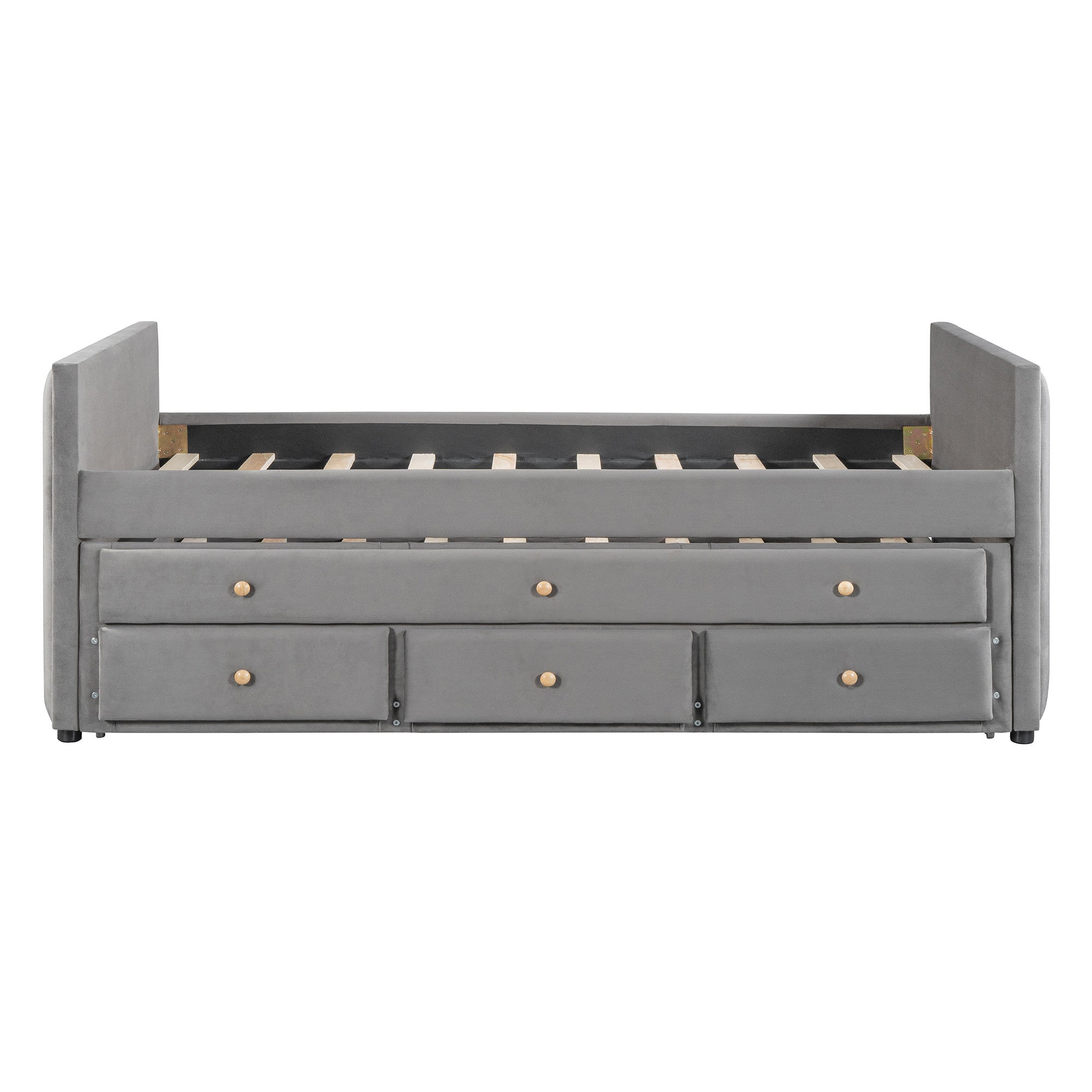 Dark Gray Tufted Velvet Upholstered Full Day Bed With Trundle And Drawers-6