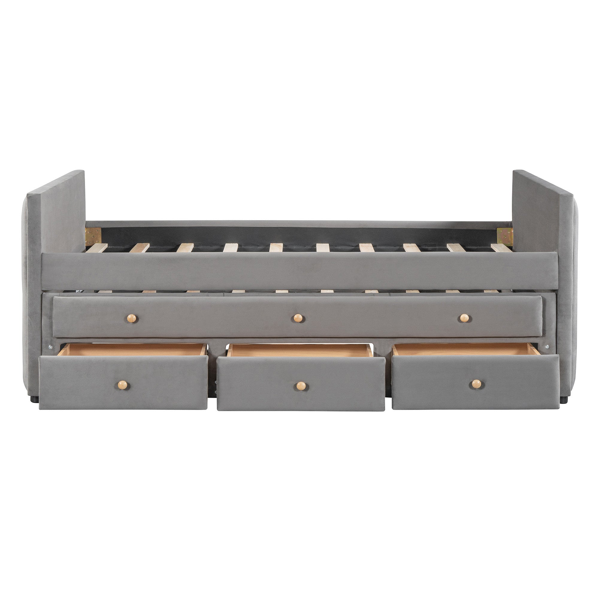 Dark Gray Tufted Velvet Upholstered Full Day Bed With Trundle And Drawers-7