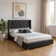 Black Tufted Upholstered Queen Bed Frame-0