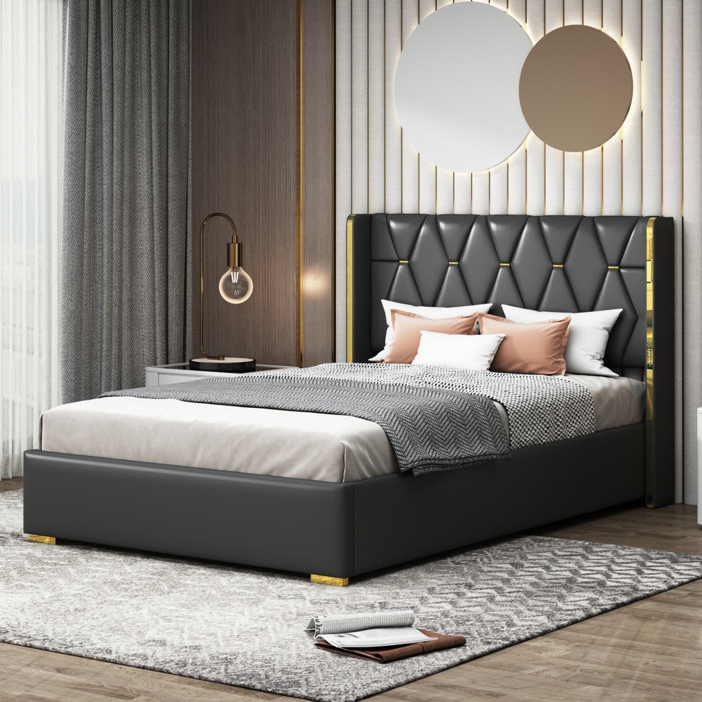 Black Tufted Upholstered Queen Bed Frame-8