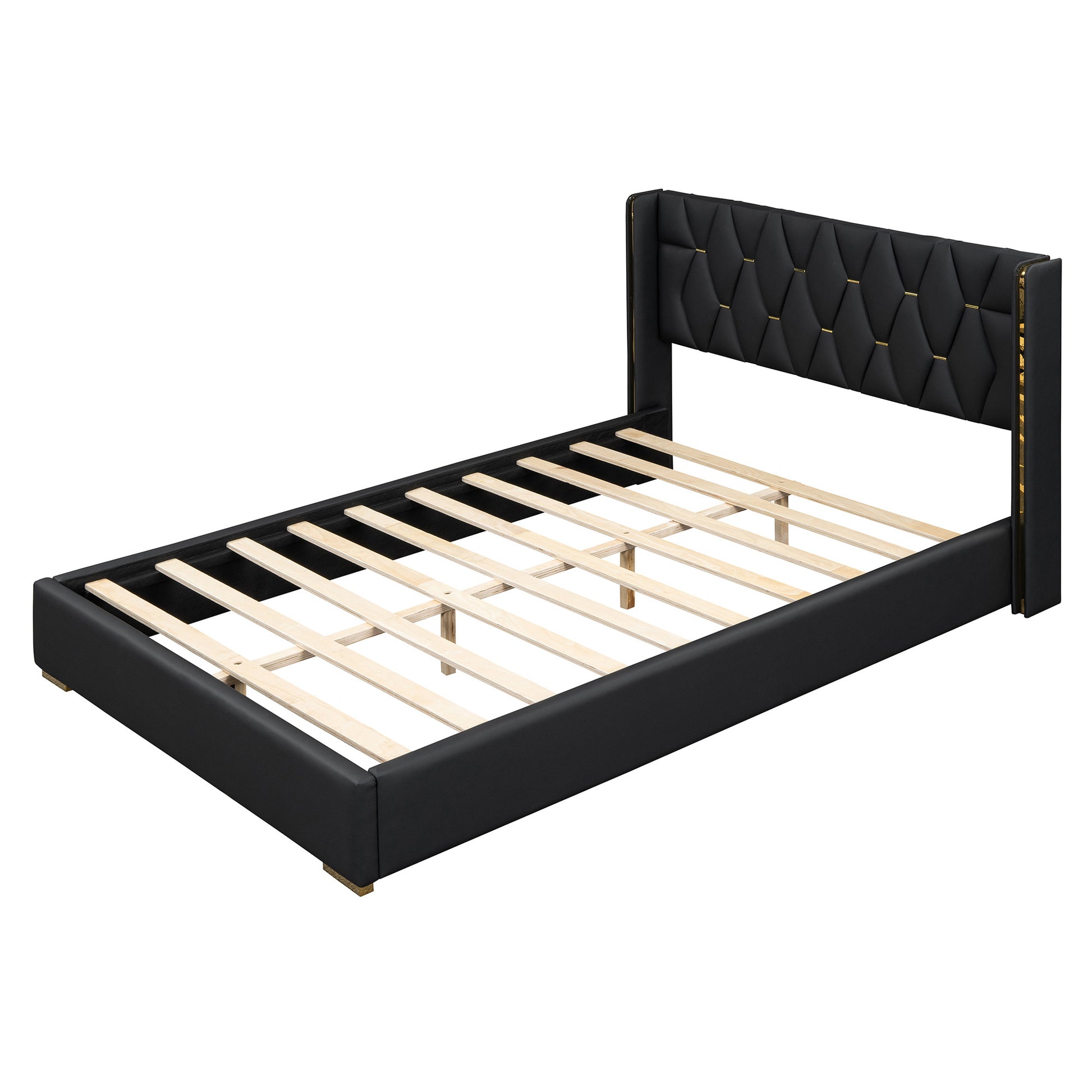 Black Tufted Upholstered Queen Bed Frame-4