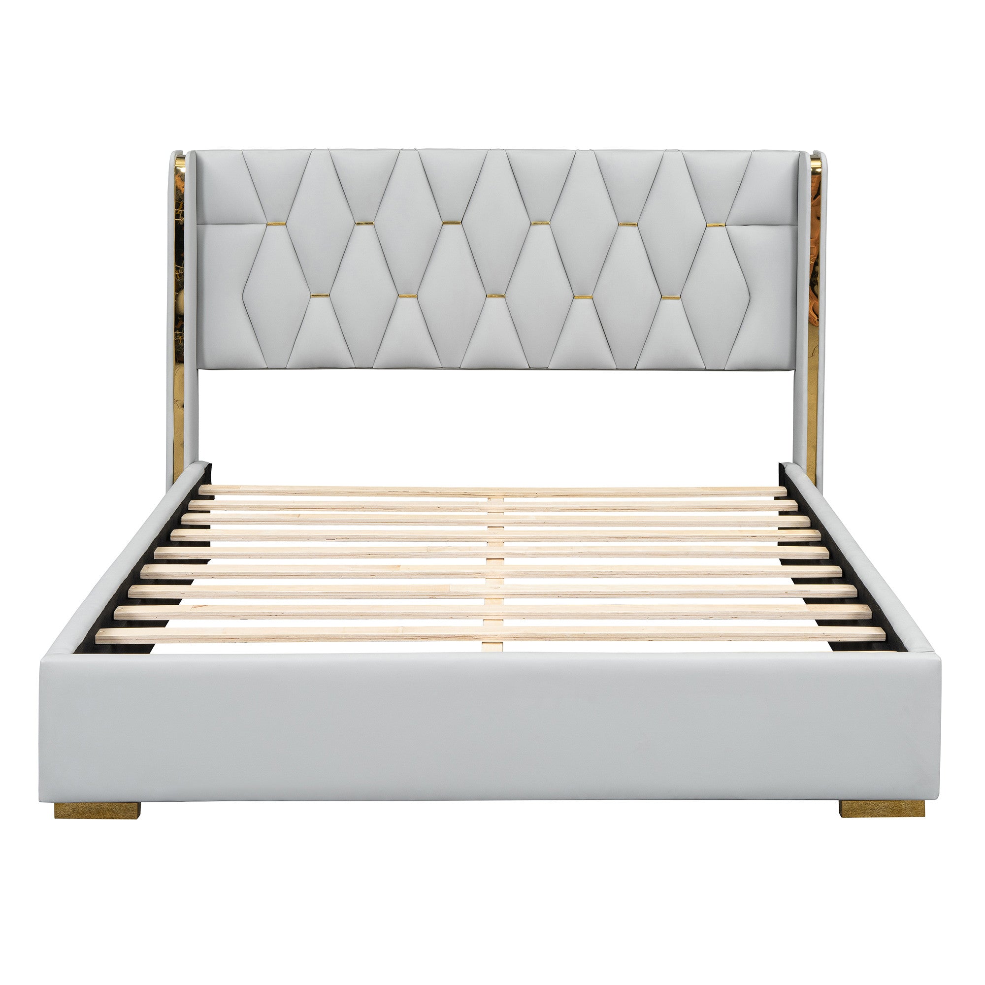 White Tufted Upholstered Queen Bed Frame-1