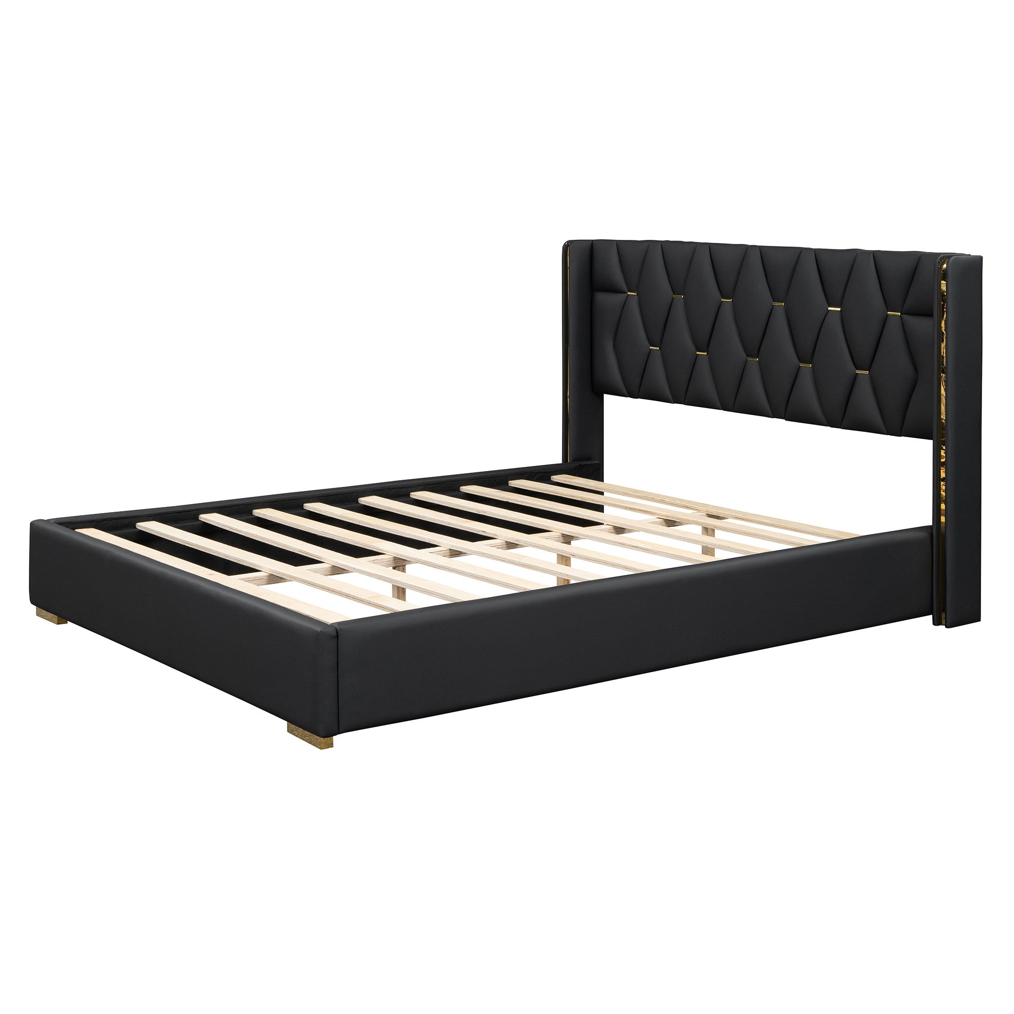 Black Tufted Upholstered Twin Bed Frame-1