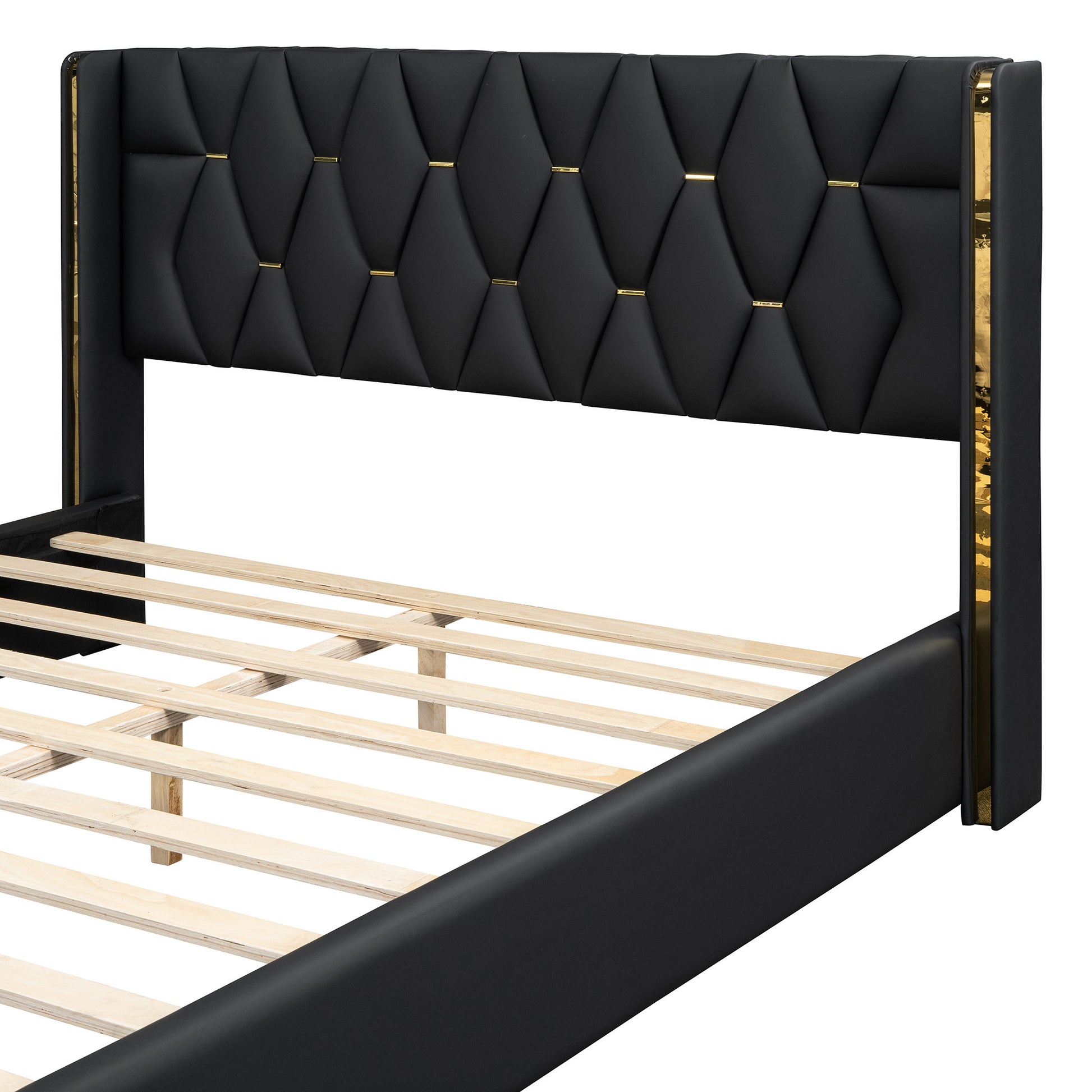 Black Tufted Upholstered Twin Bed Frame-5