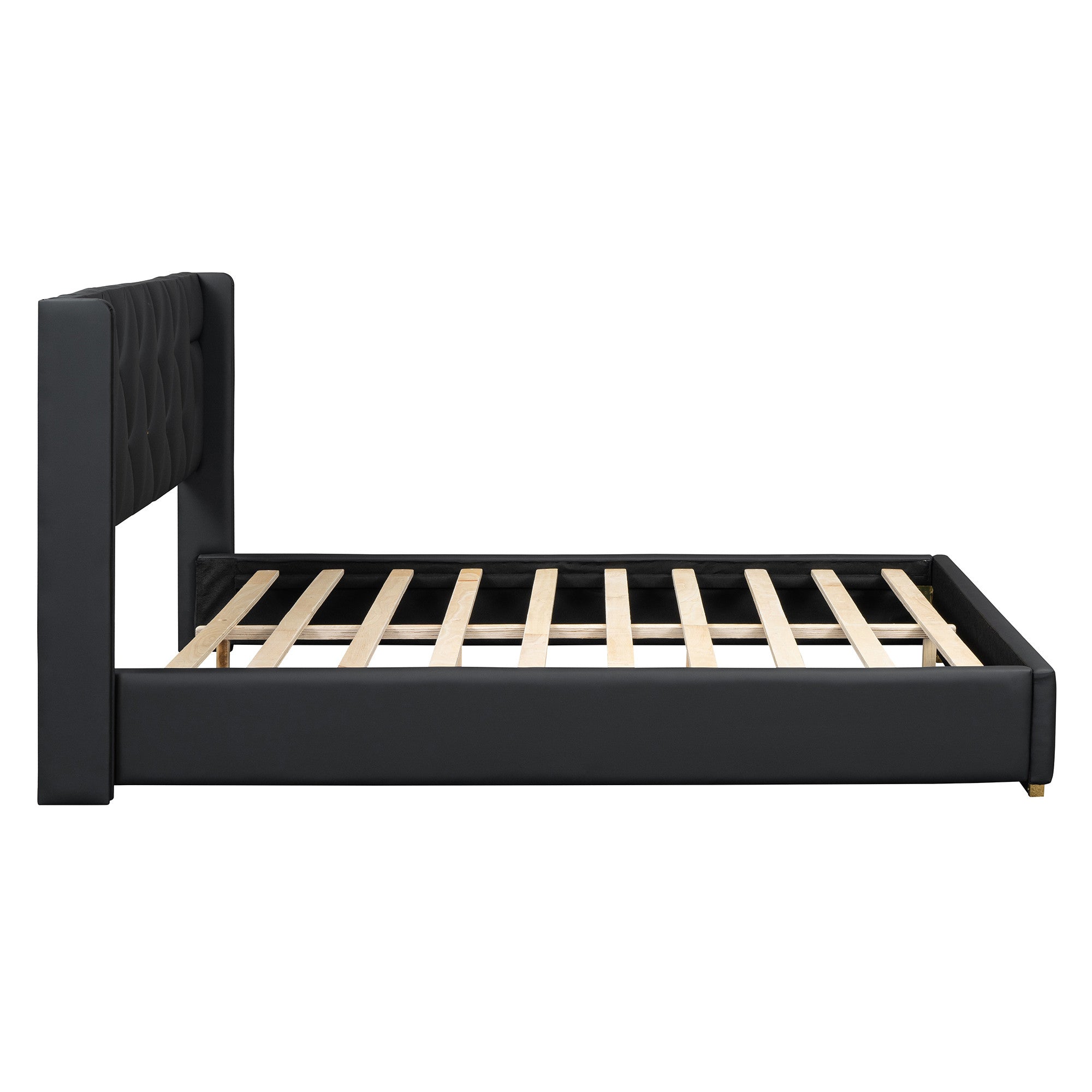 Black Tufted Upholstered Twin Bed Frame-3
