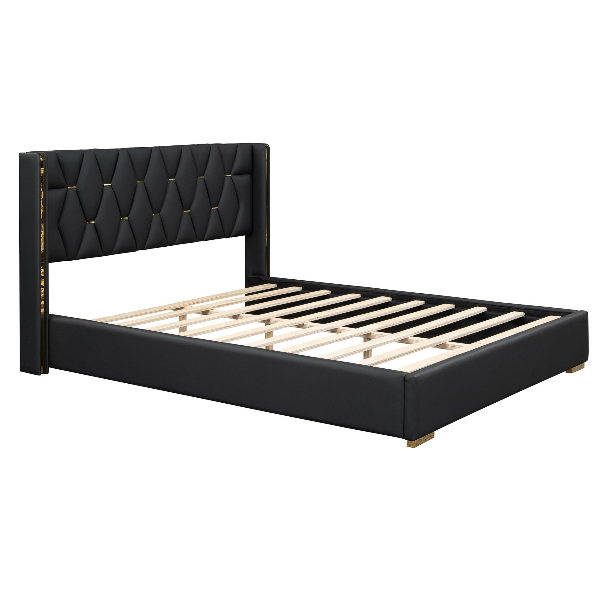 Black Tufted Upholstered Twin Bed Frame-7