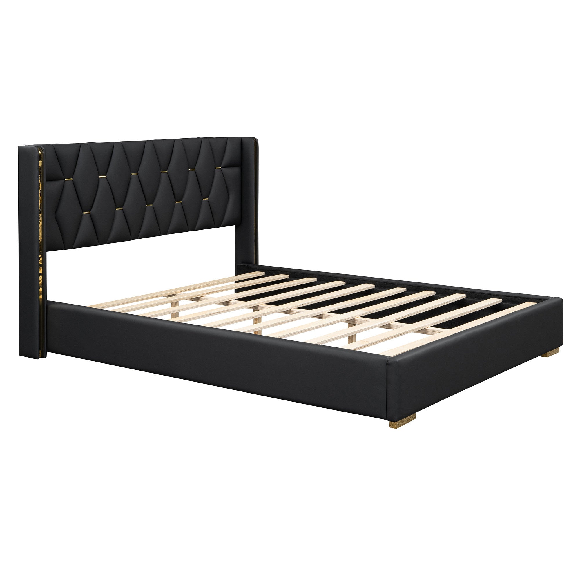 Black Tufted Upholstered Twin Bed Frame-7
