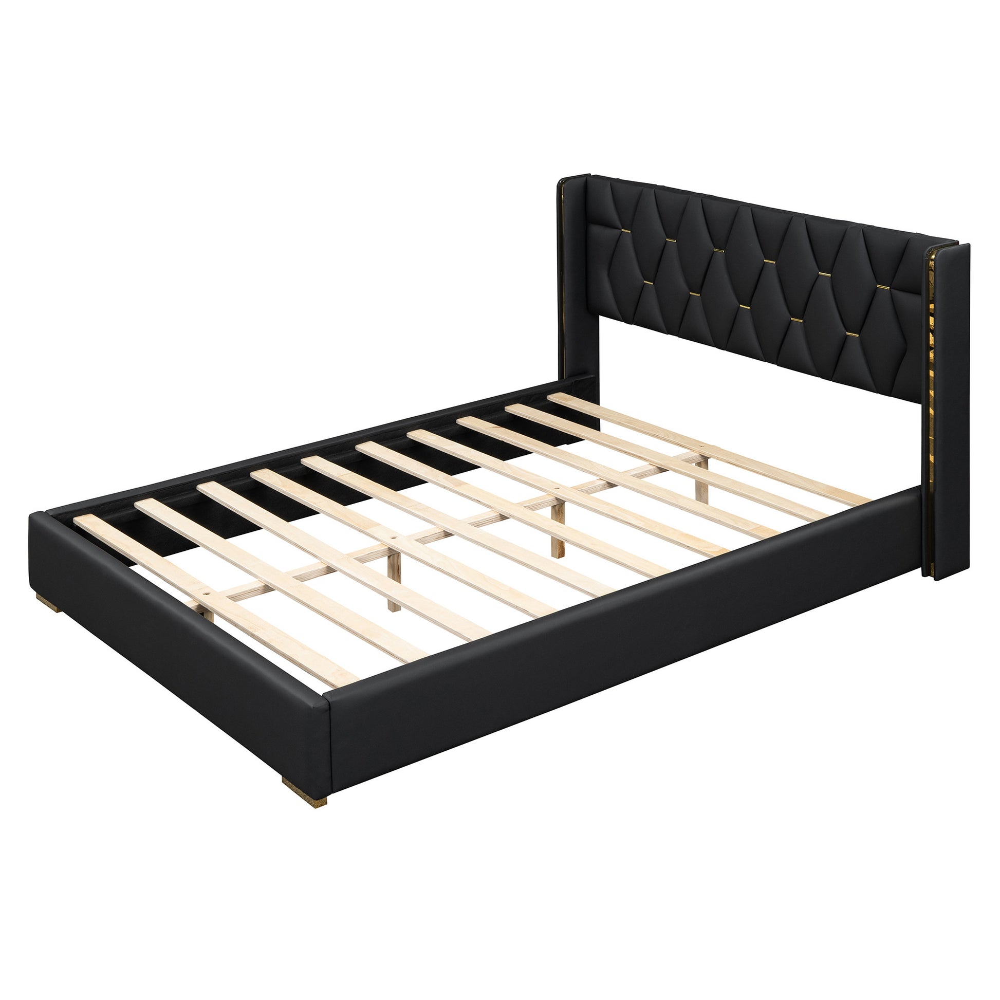 Black Tufted Upholstered Twin Bed Frame-4