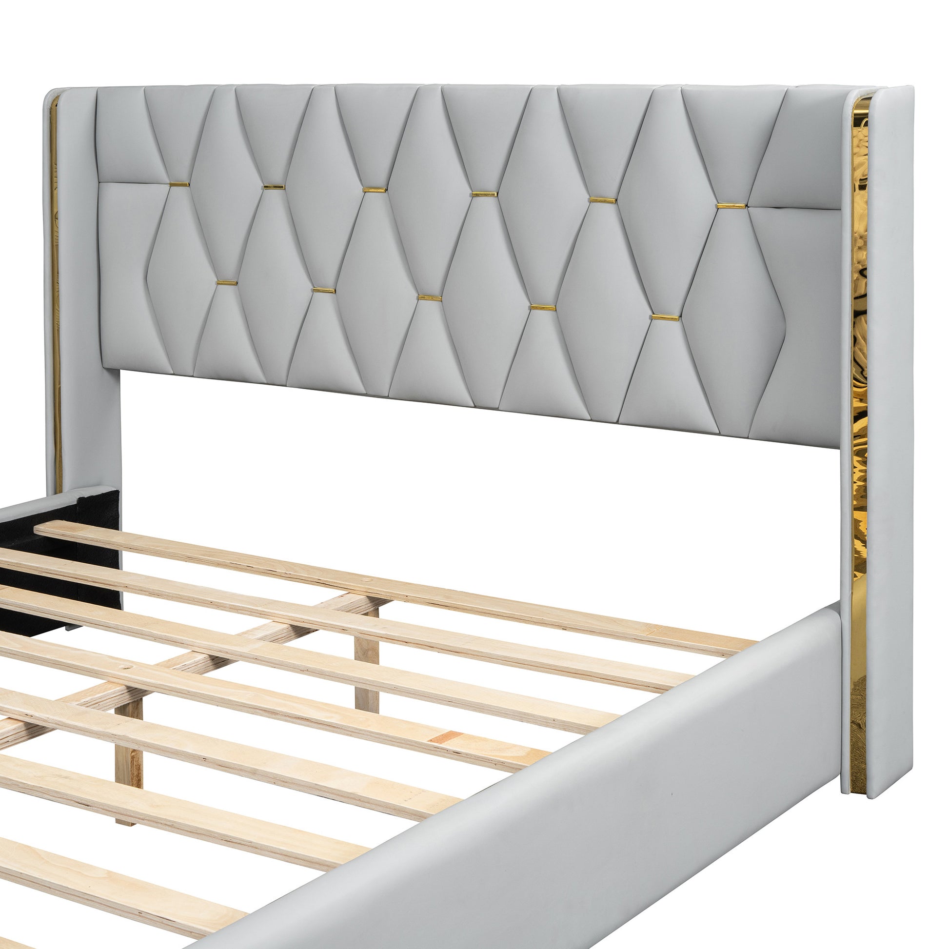 White Tufted Upholstered Twin Bed Frame-5
