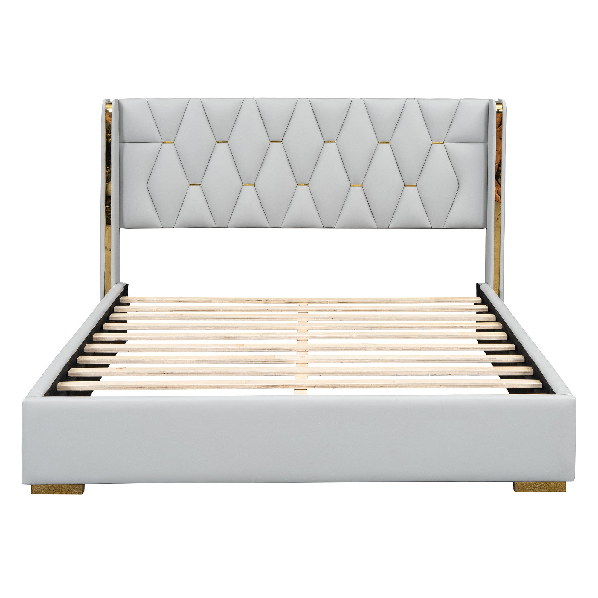 White Tufted Upholstered Twin Bed Frame-1