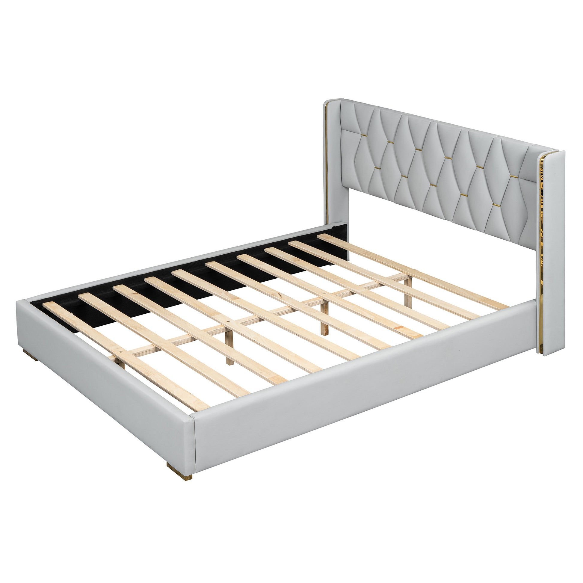 White Tufted Upholstered Twin Bed Frame-3