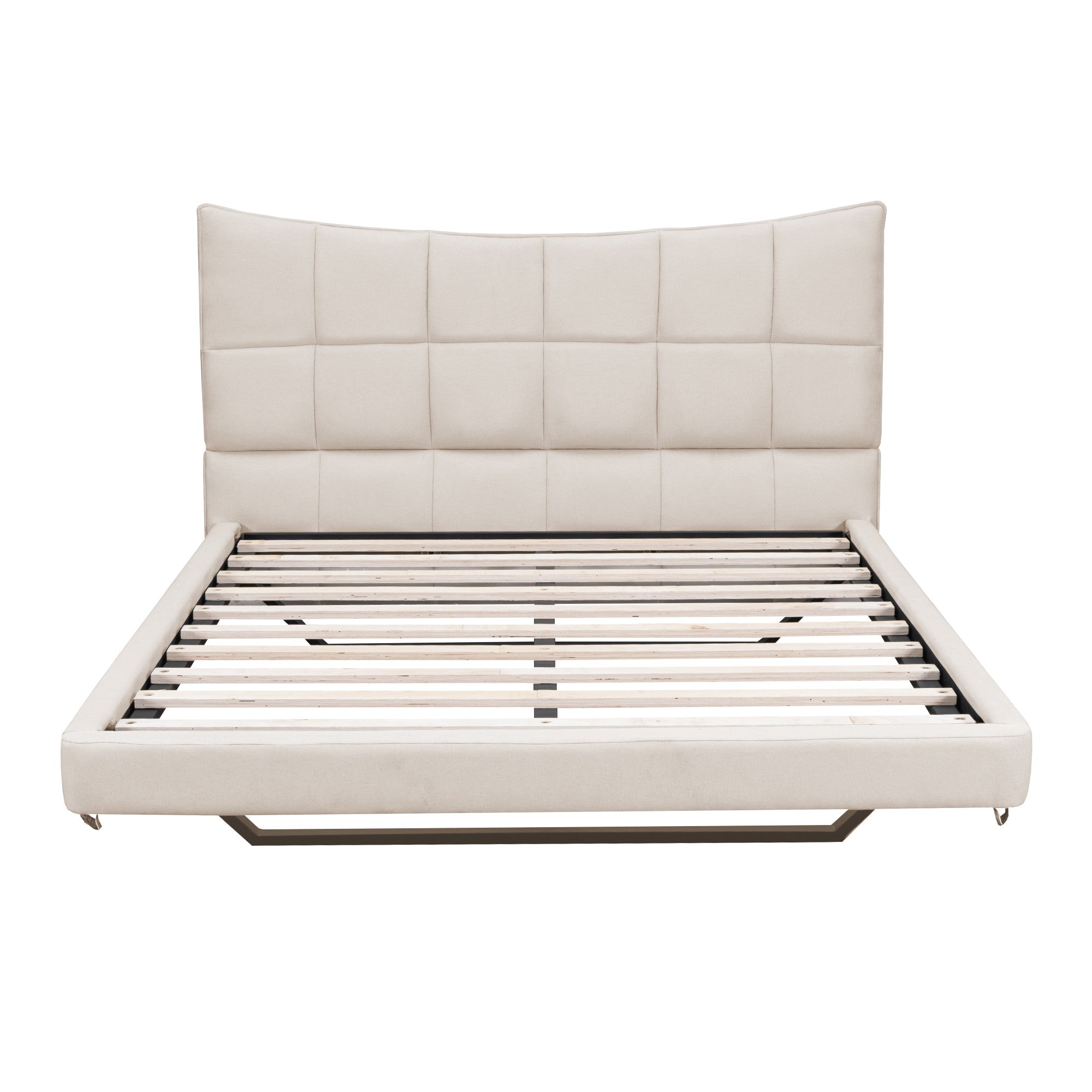 Beige Tufted Upholstered Full Bed Frame With LED Lighting And USB-4