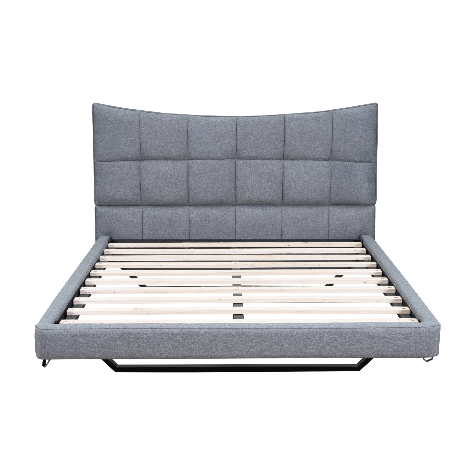 Gray Tufted Upholstered Full Bed Frame With LED Lighting And USB-1