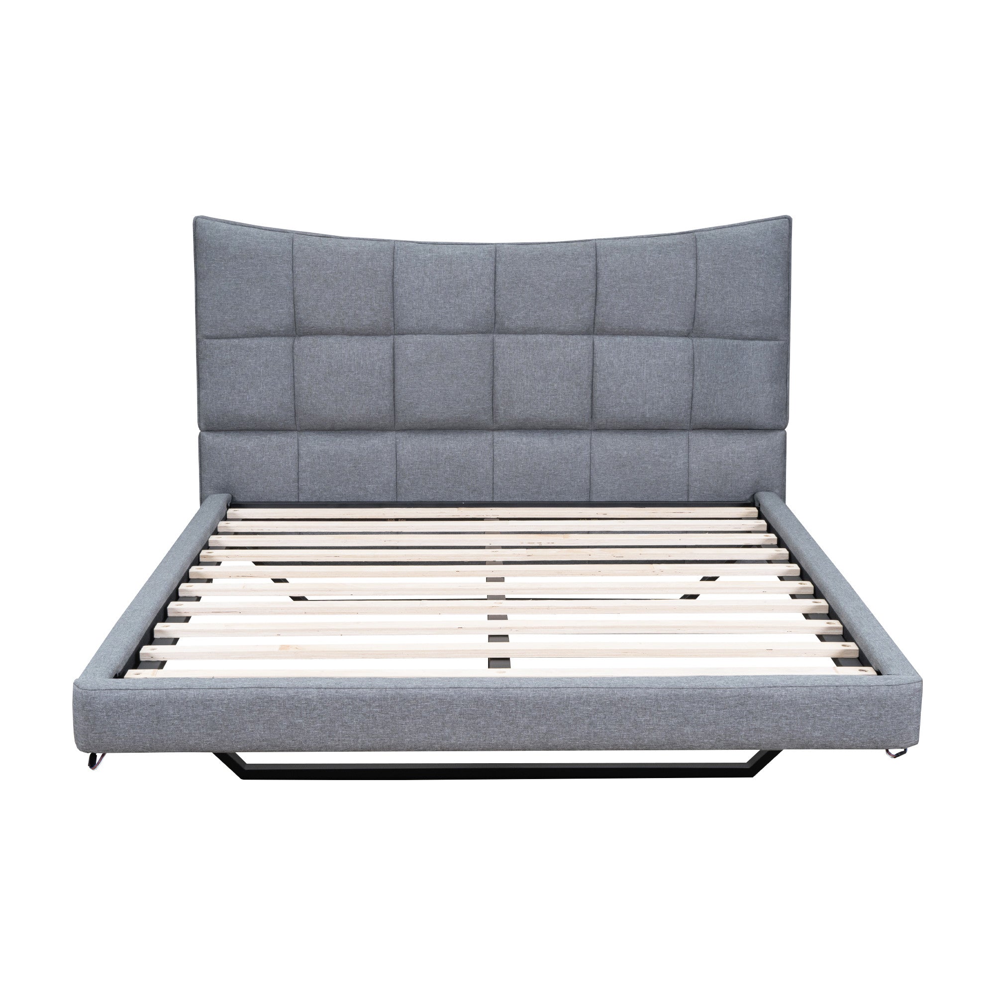 Gray Tufted Upholstered Full Bed Frame With LED Lighting And USB-1