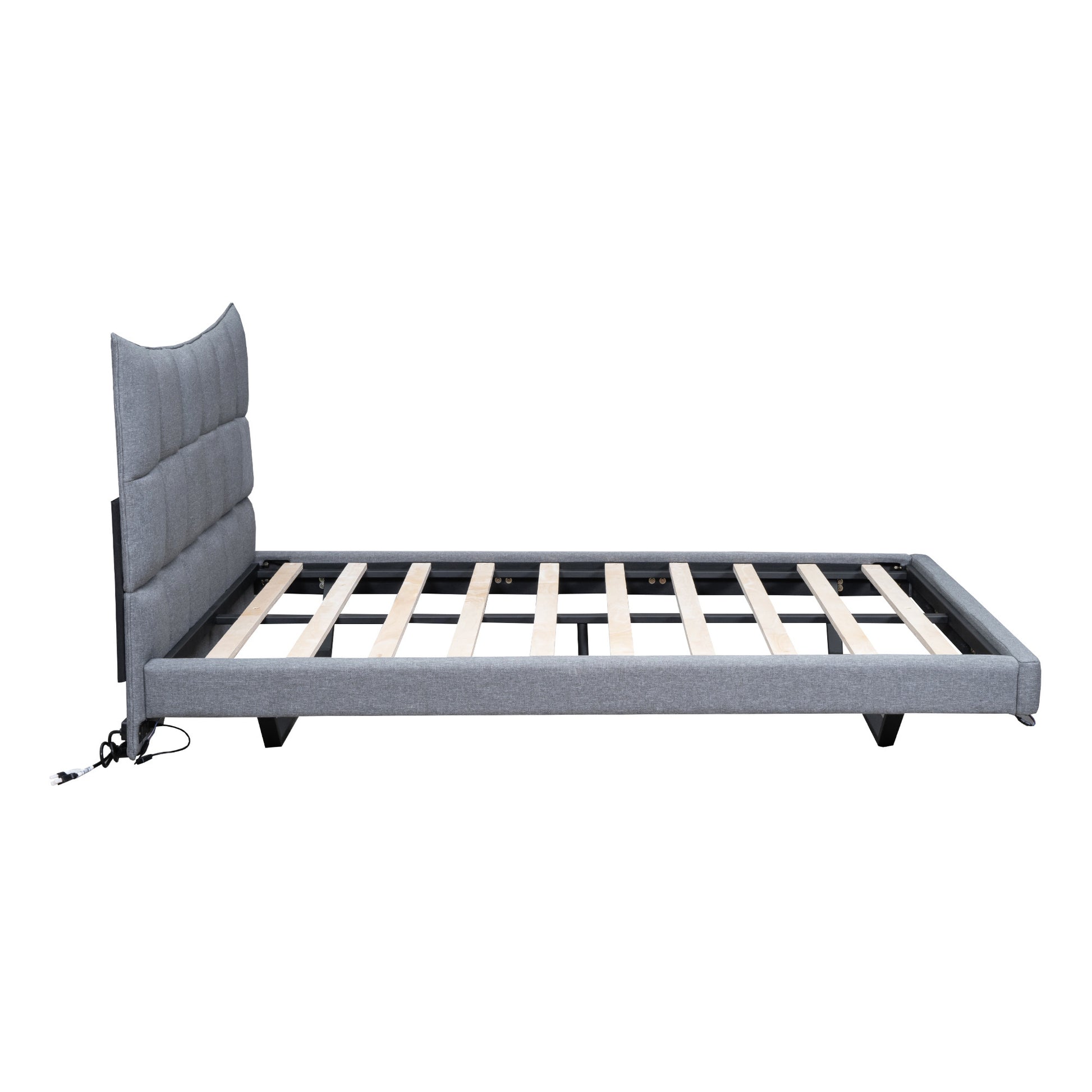 Gray Tufted Upholstered Full Bed Frame With LED Lighting And USB-2