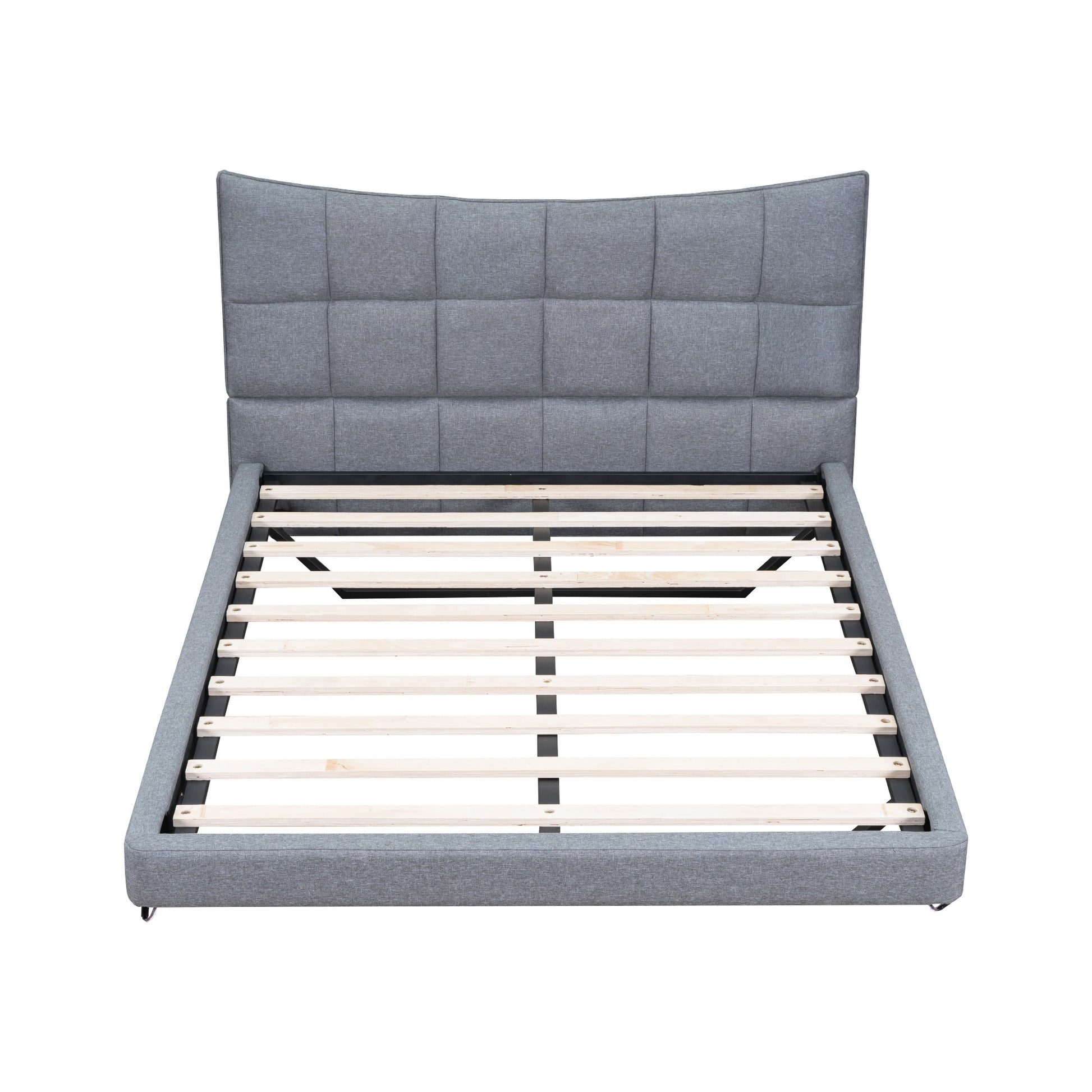 Gray Tufted Upholstered Full Bed Frame With LED Lighting And USB-3