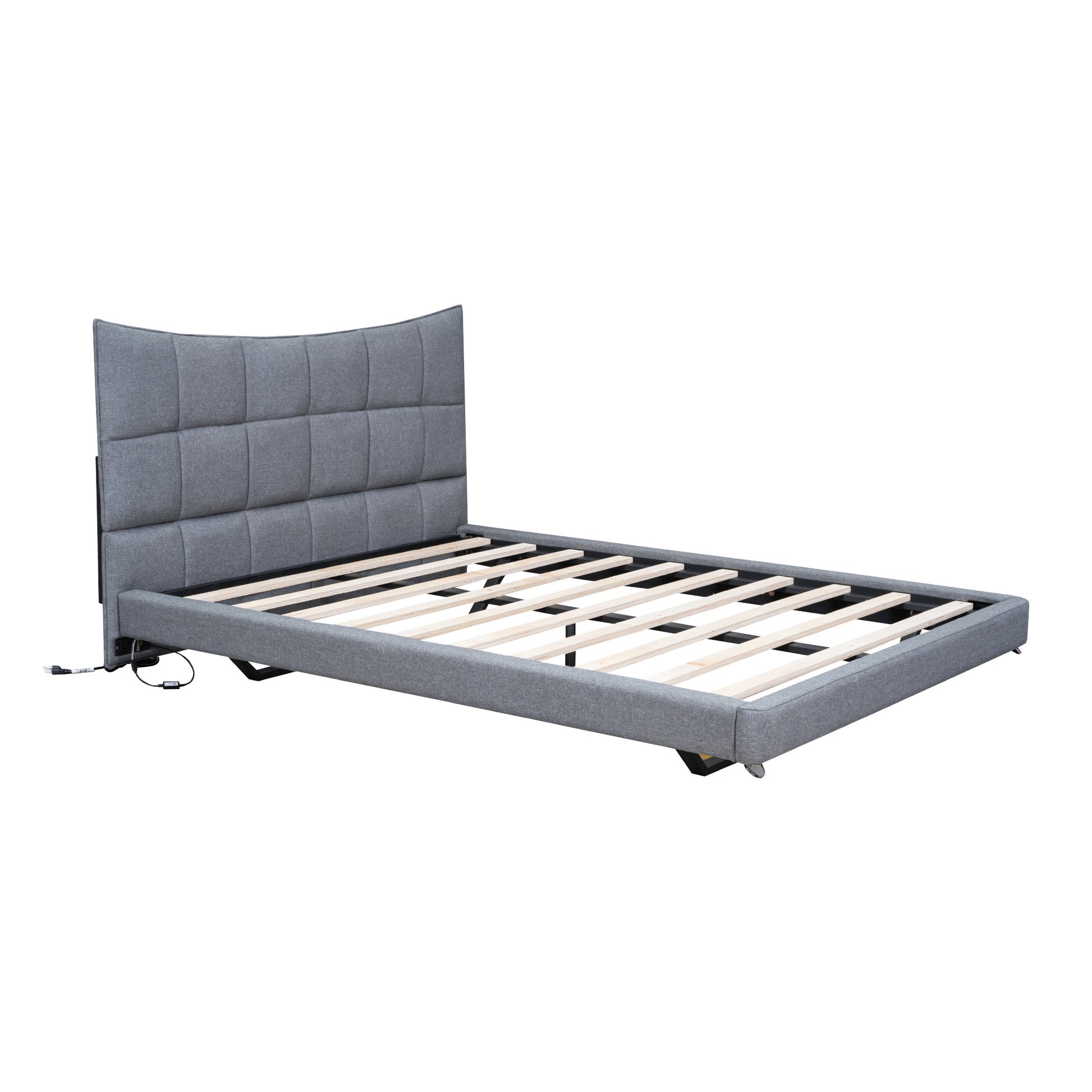 Gray Tufted Upholstered Full Bed Frame With LED Lighting And USB-6
