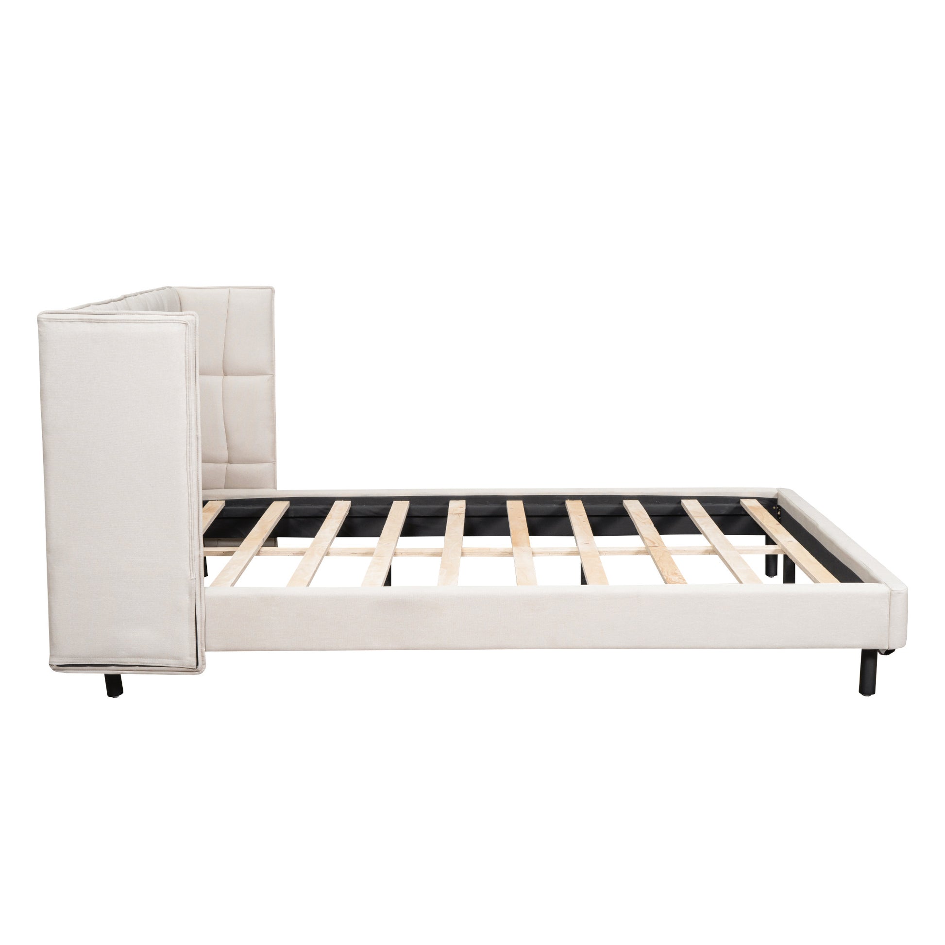 Beige Tufted Upholstered Queen Bed Frame With LED Lighting And USB-4