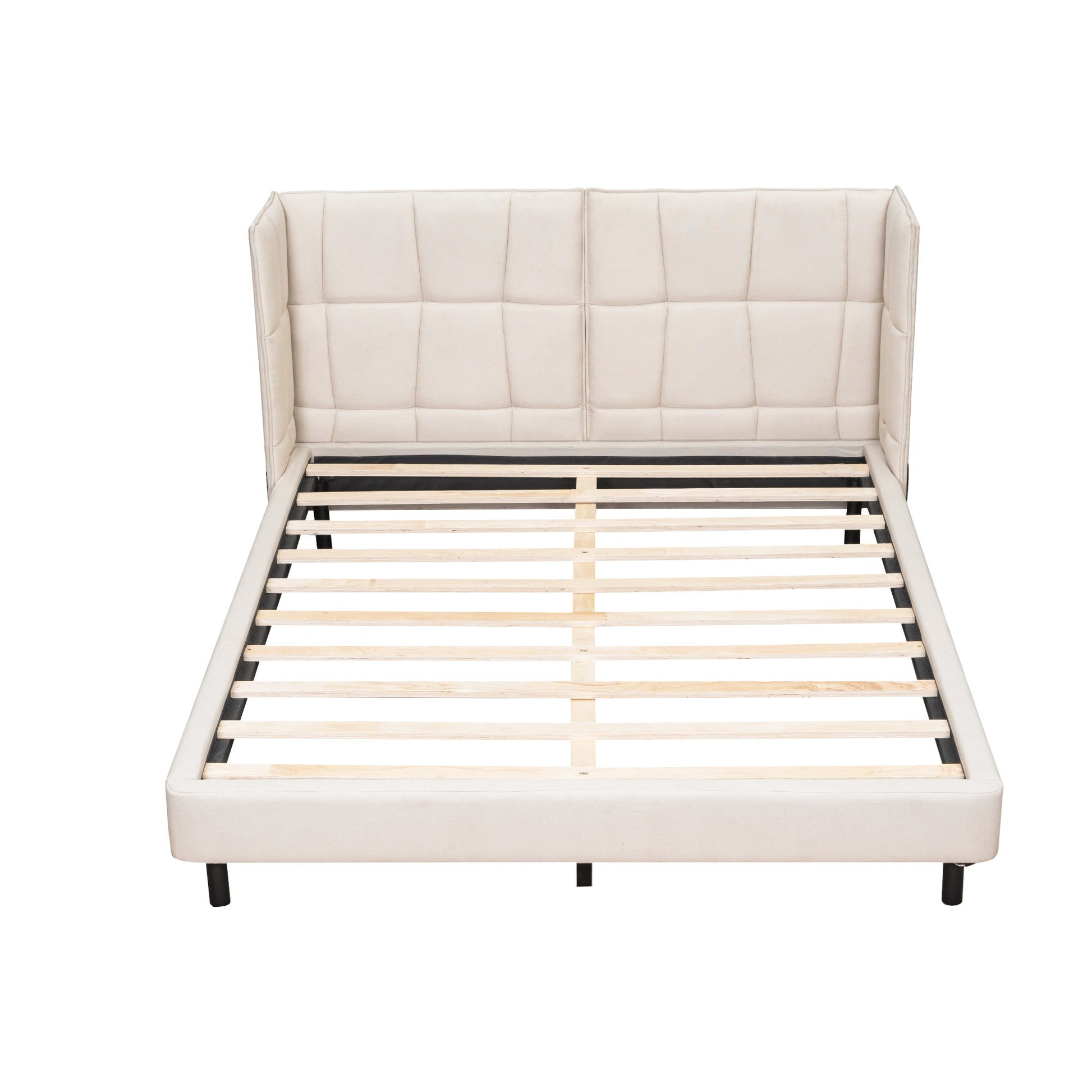 Beige Tufted Upholstered Queen Bed Frame With LED Lighting And USB-7