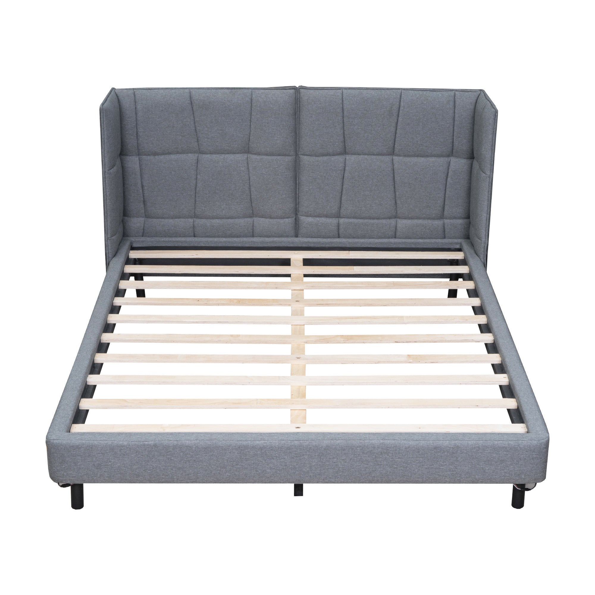 Gray Tufted Upholstered Queen Bed Frame With LED Lighting And USB-1