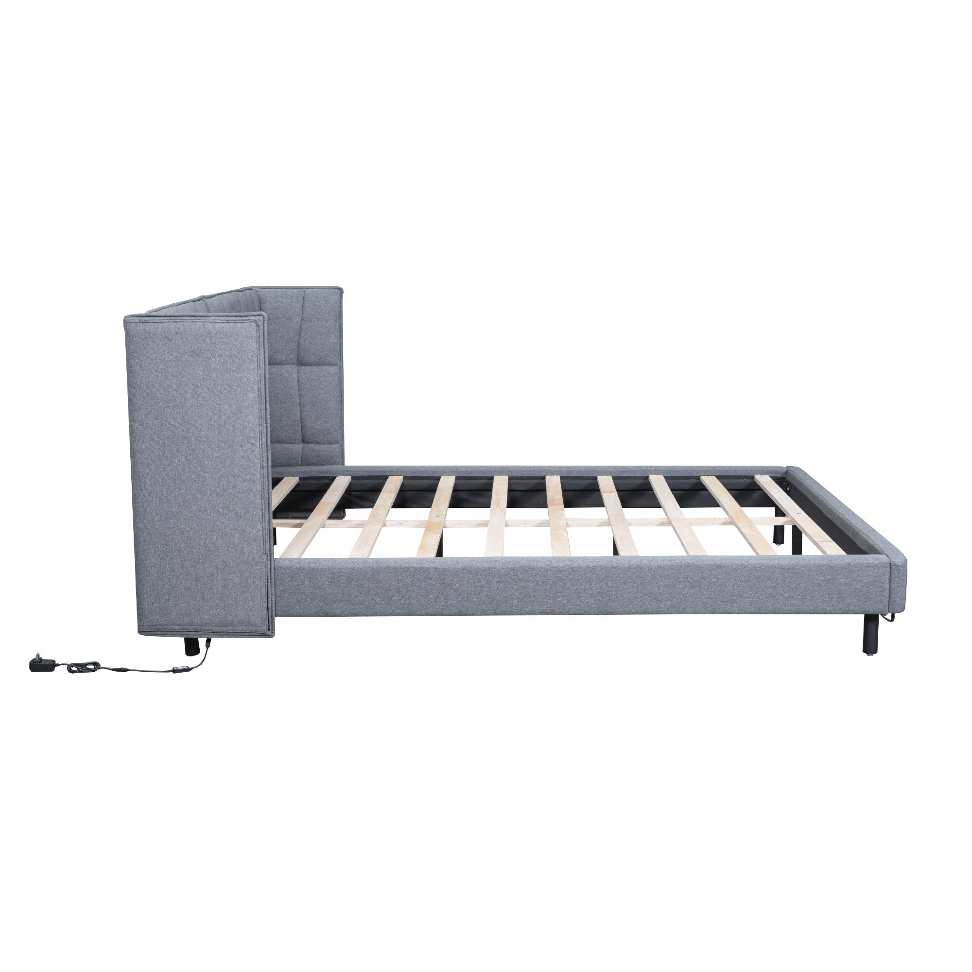 Gray Tufted Upholstered Queen Bed Frame With LED Lighting And USB-4