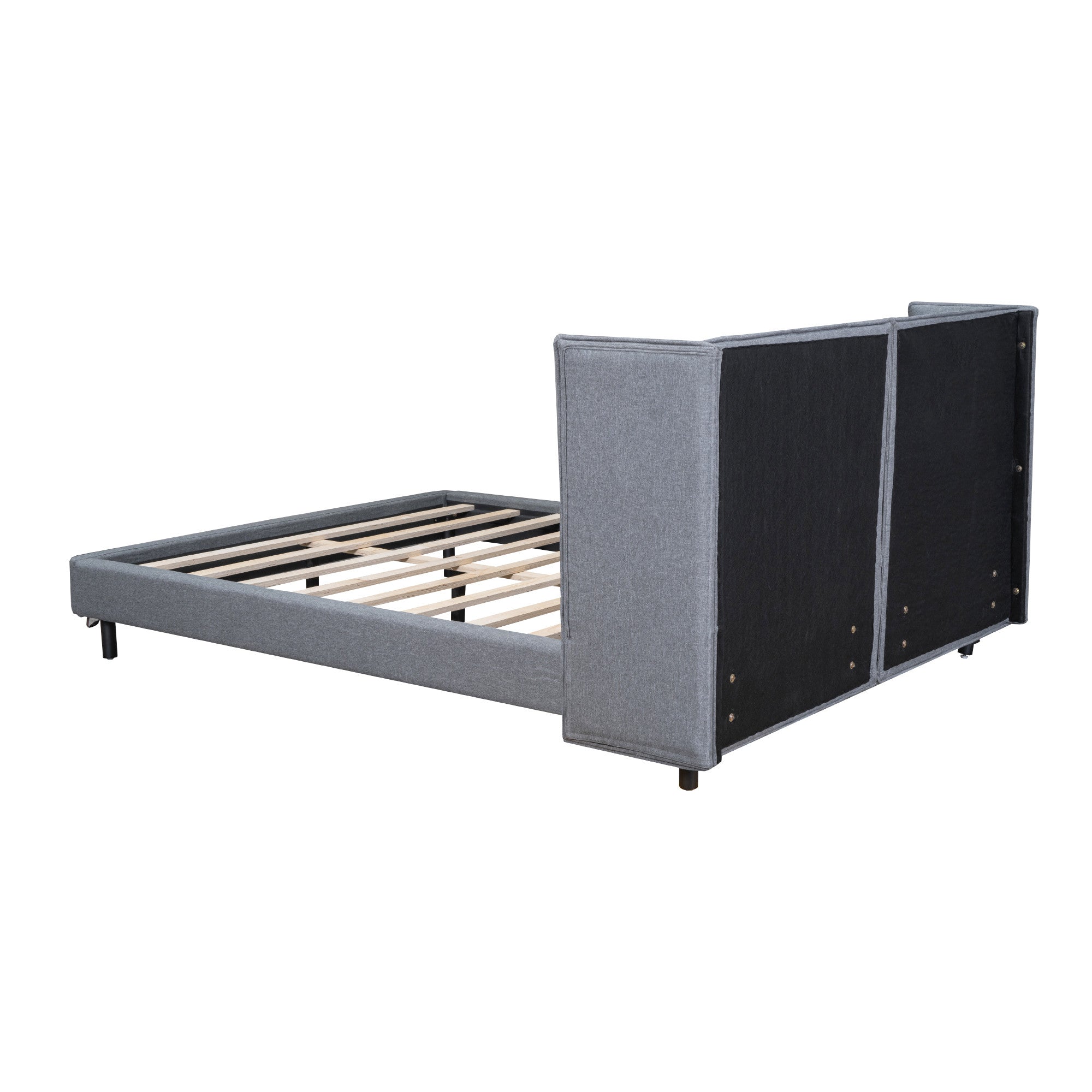 Gray Tufted Upholstered Queen Bed Frame With LED Lighting And USB-5